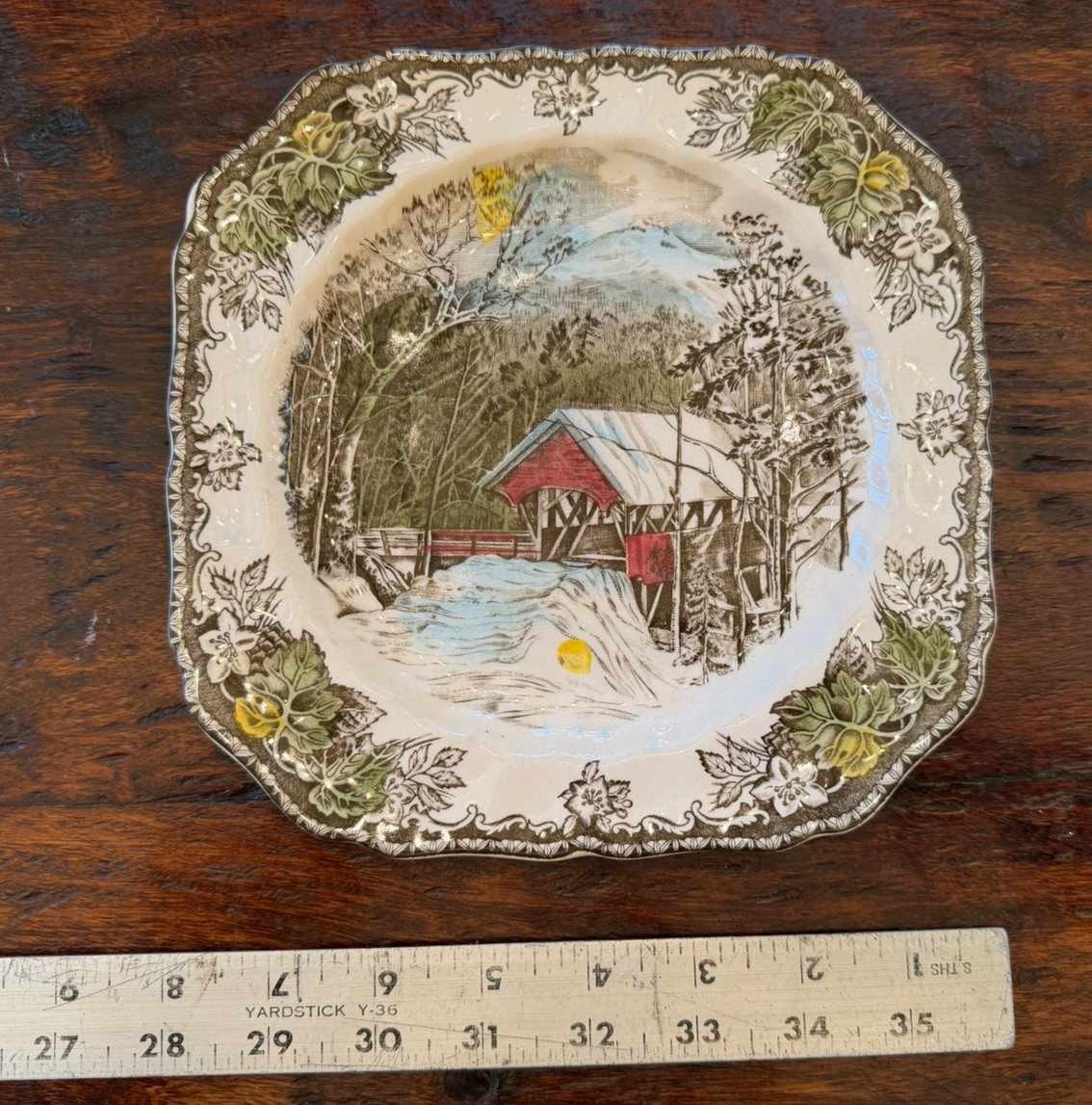 Lot Of 7 Johnson Bros The Friendly Village Square Salad Plates Covered Bridge