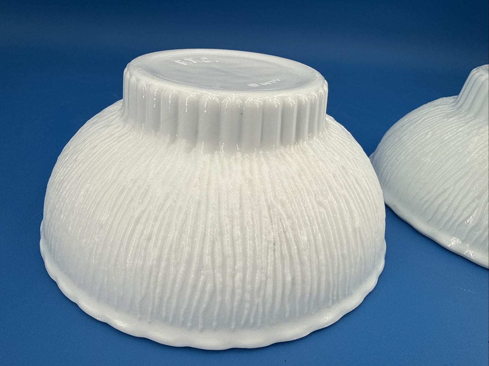Vtg Lot Of 2 FTD Milk Glass Bowl Flower/ Planter /Candy Dish Bark Pattern 1975