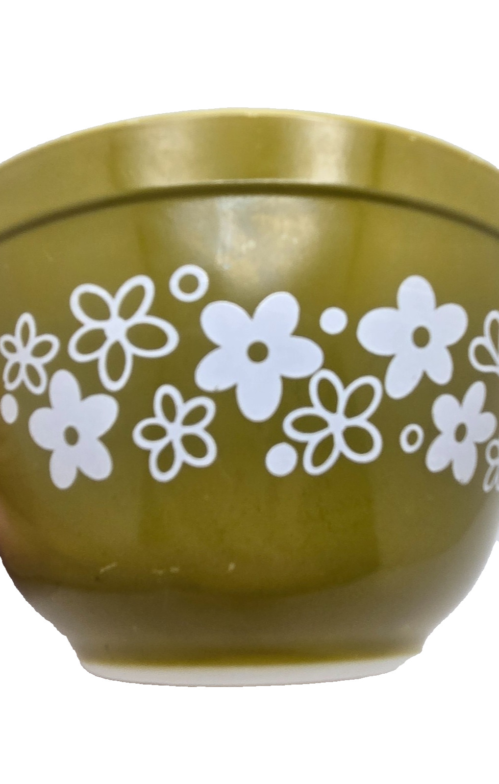Vintage Pyrex 401 Spring Blossom Green Crazy Daisy 1.5 Pint Mixing Bowl USA