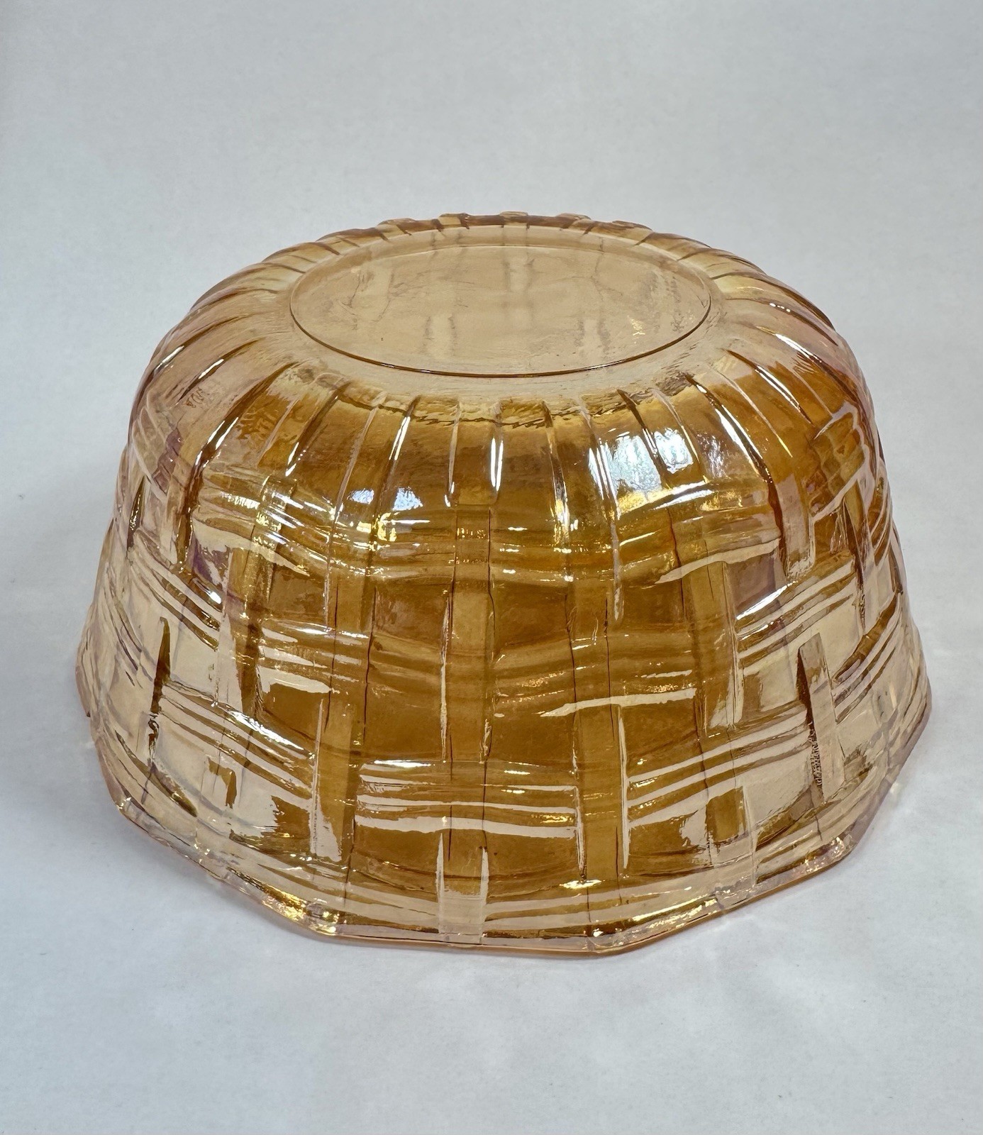 Carnival Glass Bowl Basket Weave Marigold Serving Iridescent 7.25” Vintage B78