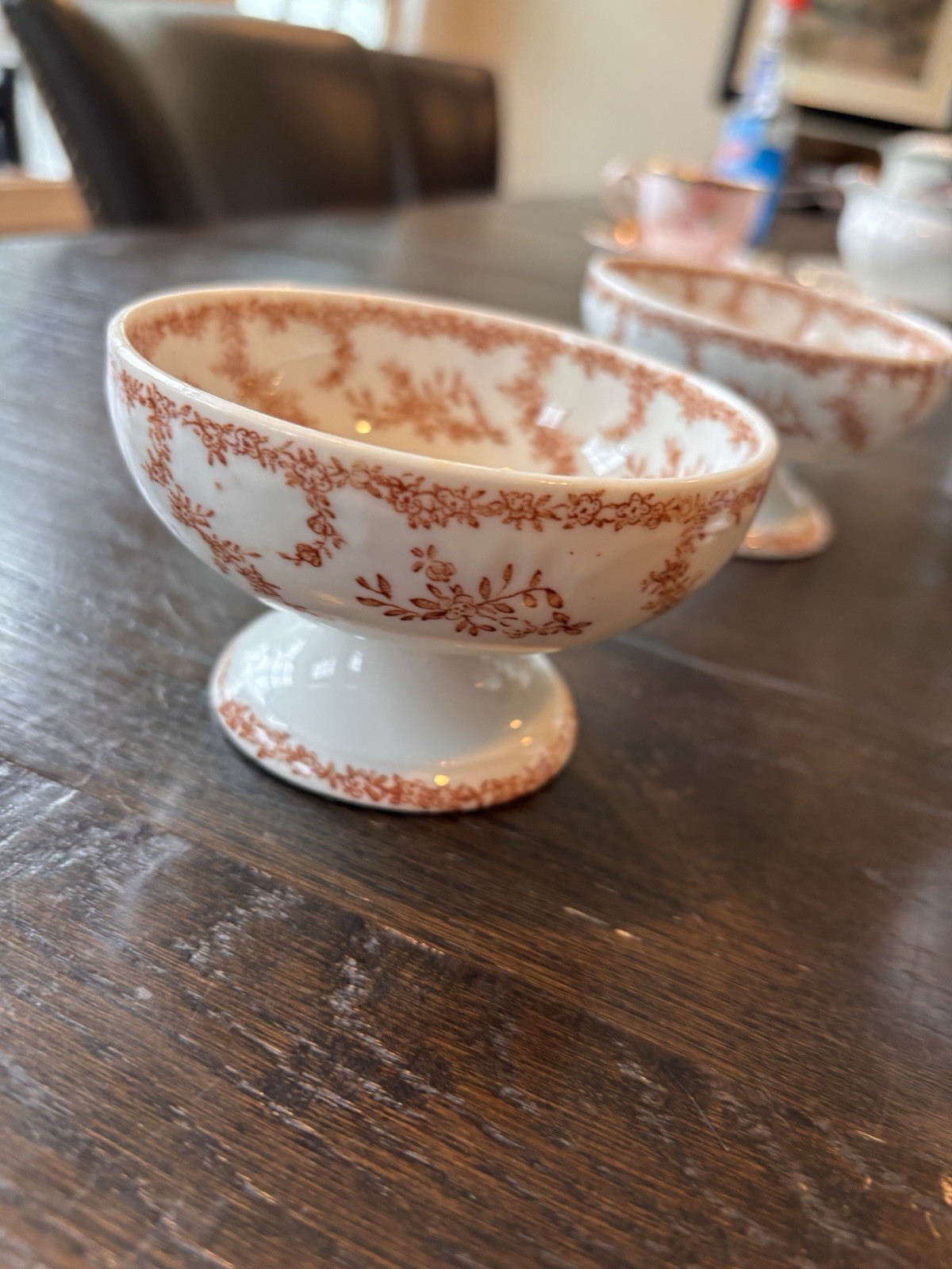 Set Of 4 Vtg Transferware Footed Compote Bowls