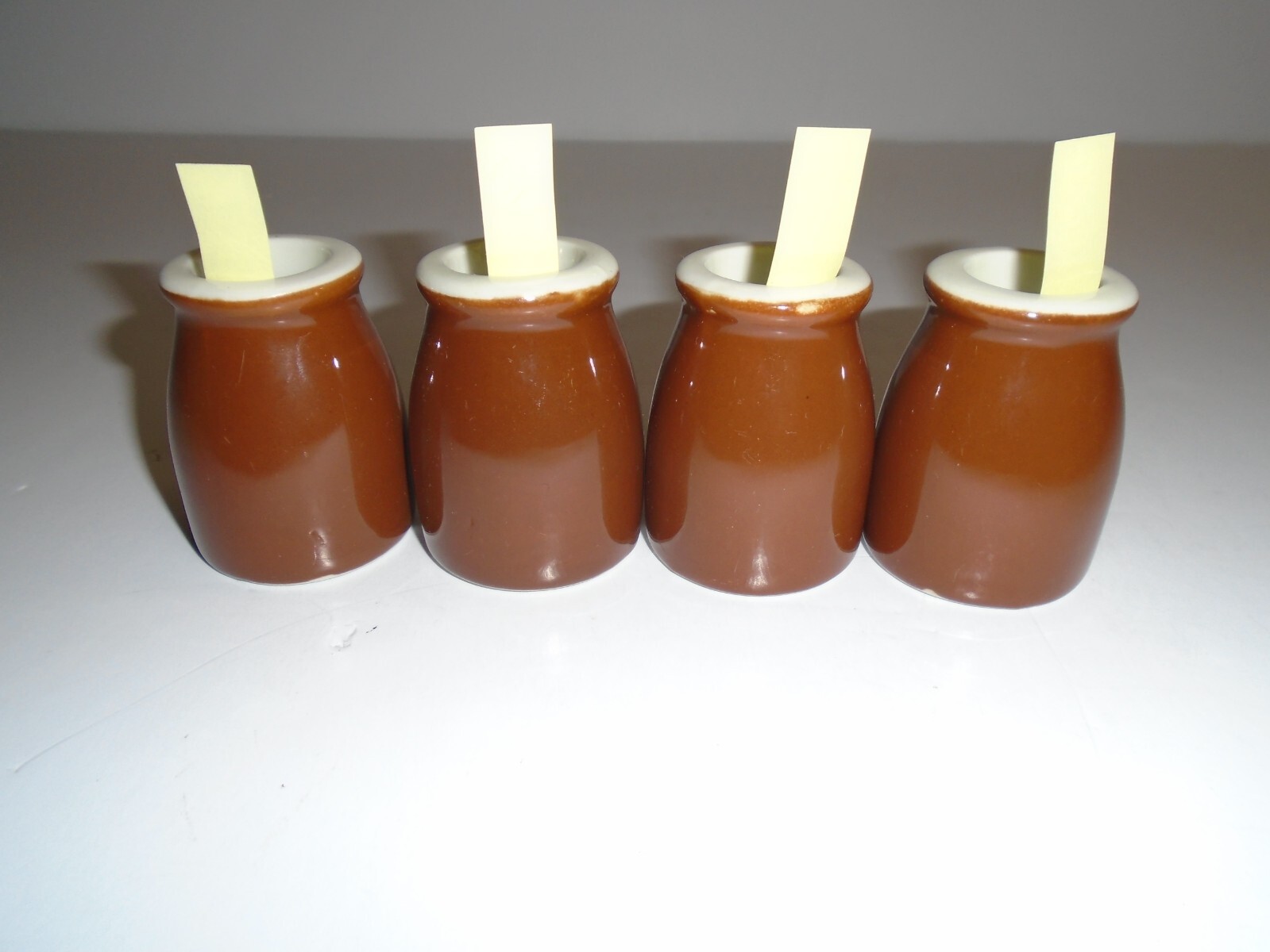 Vintage “HALL” RESTAURANT CREAMERS – Brown Barrel – Matched Set of (4) – NOS