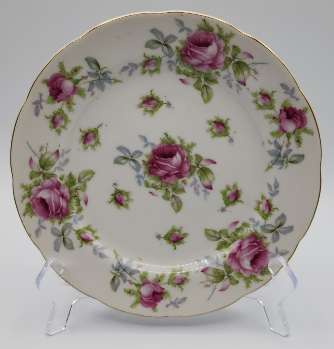 Lefton Elegant Rose Hand Painted Salad Plates ca 8 1/4″ Diameter Set of 6
