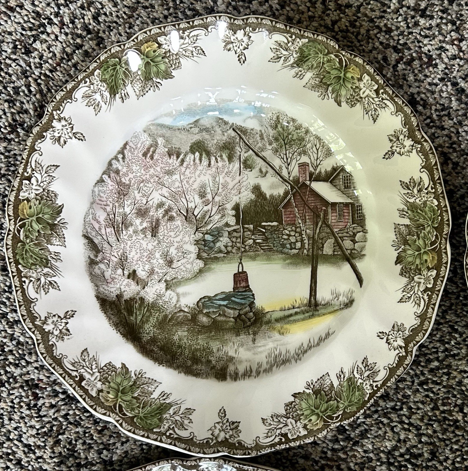 Vtg The Friendly Village 4 Plates Covered Bridge Old Mill Johnson Bros England
