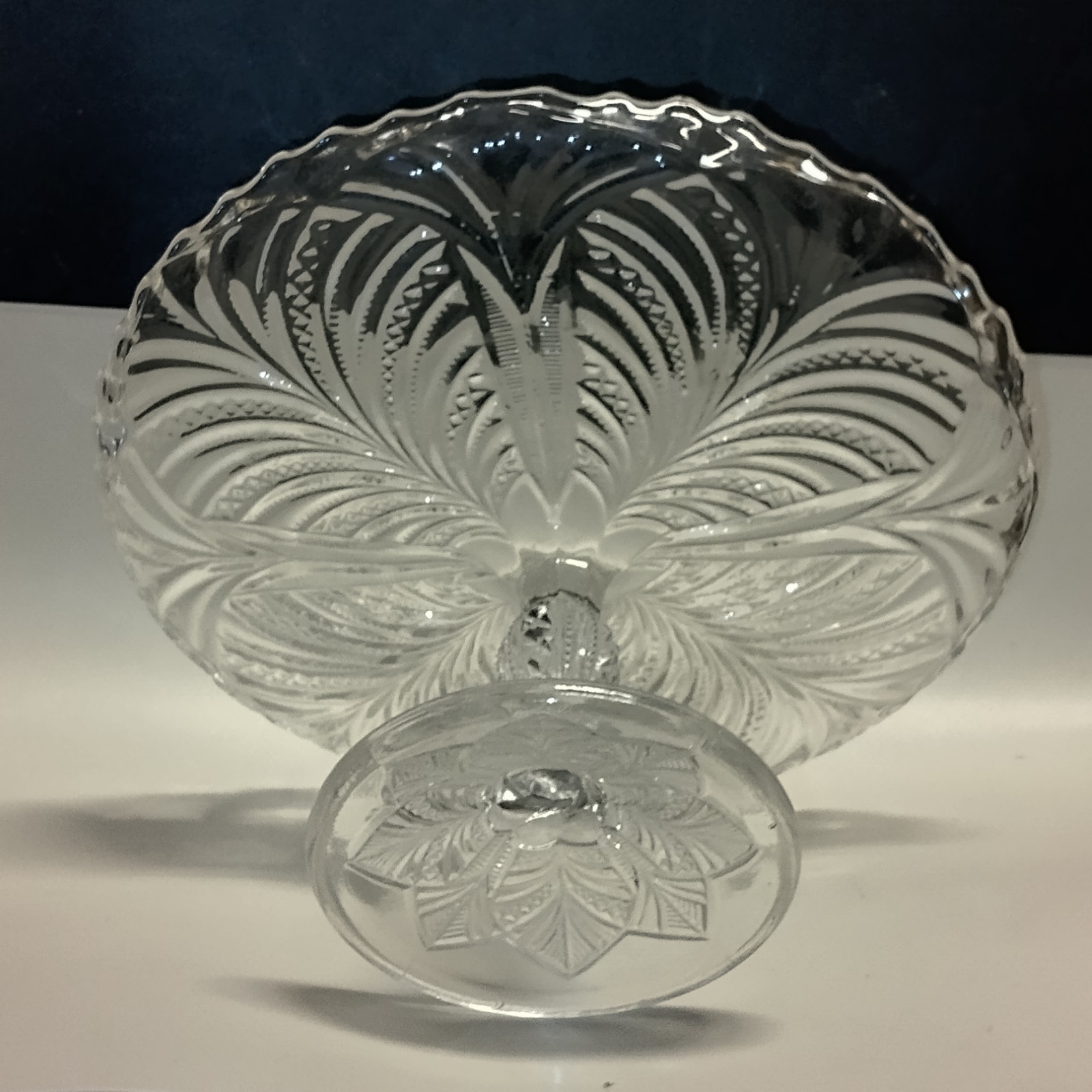 EAPG Bryce Higbee & Co Bonair Palm Leaf Fan 9″ X 4.5″ Footed Cake Stand 1903 UV