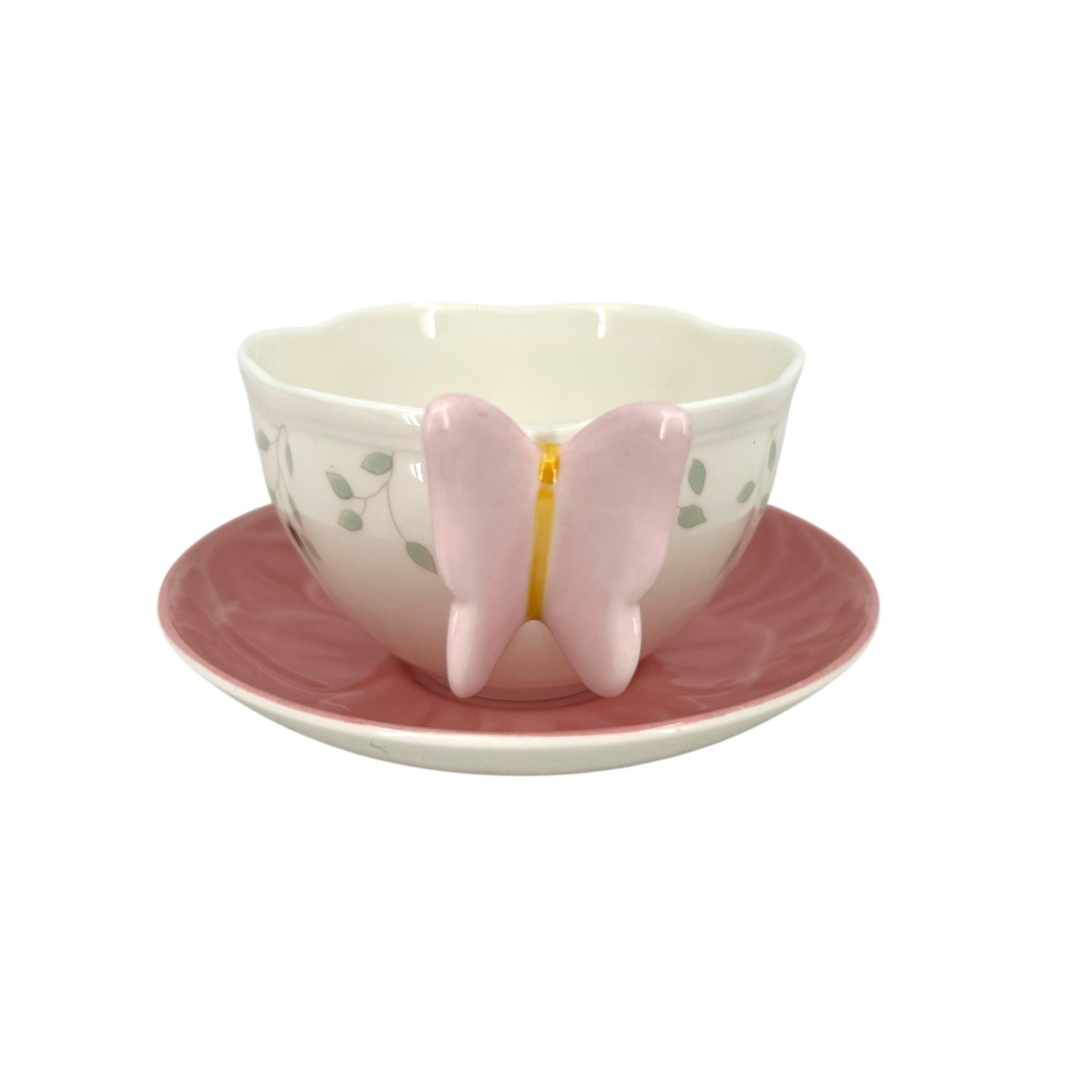 Lenox Butterfly Meadow Pink Butterfly Cup Saucer Set Porcelain Floral Bee Design
