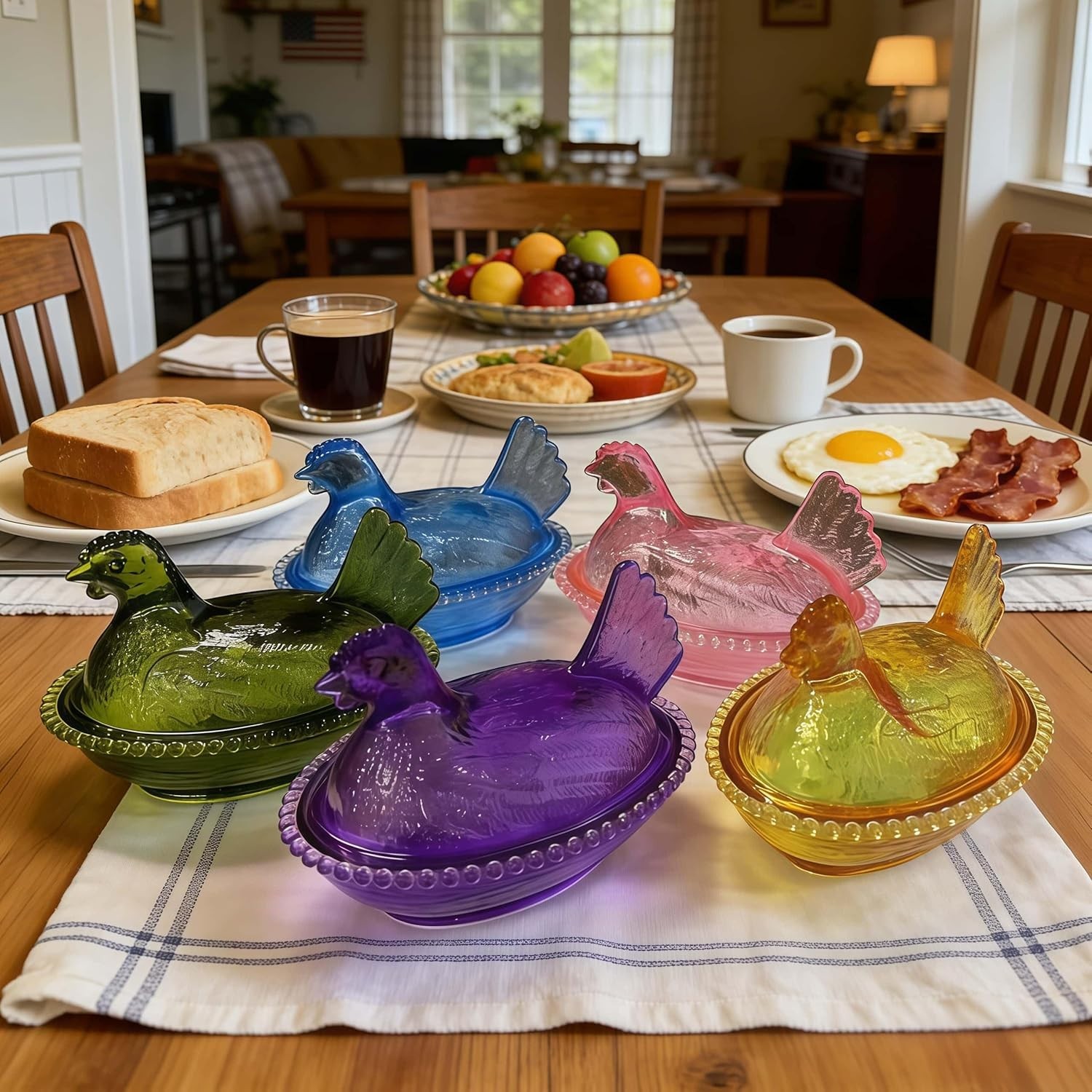 Green Hen on Nest Candy Dish with Lid | Large Pedestal Unique Candy Bowl for Sna
