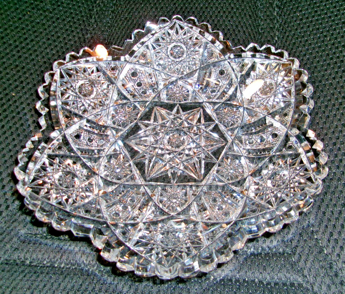 7″ BOWL, Antique American Brilliant period cut Glass Crystal geometric 12 point