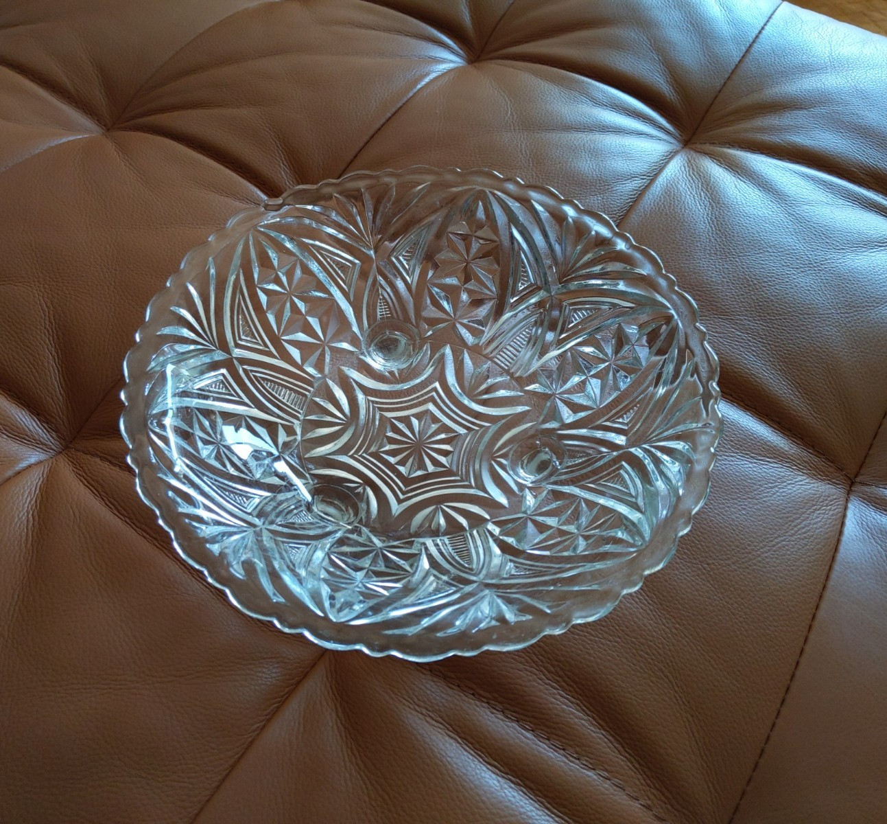 Vintage Anchor Hocking Serving Bowl Clear Pressed Glass 3 Footed 9in Dish 1960