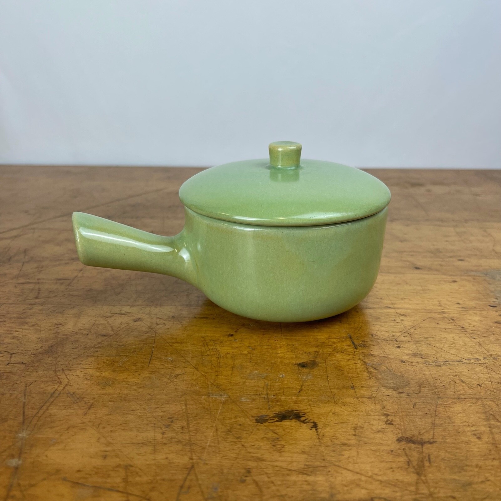 VTG La Solana Potteries Solana Ware Green Handled Individual Covered Casserole