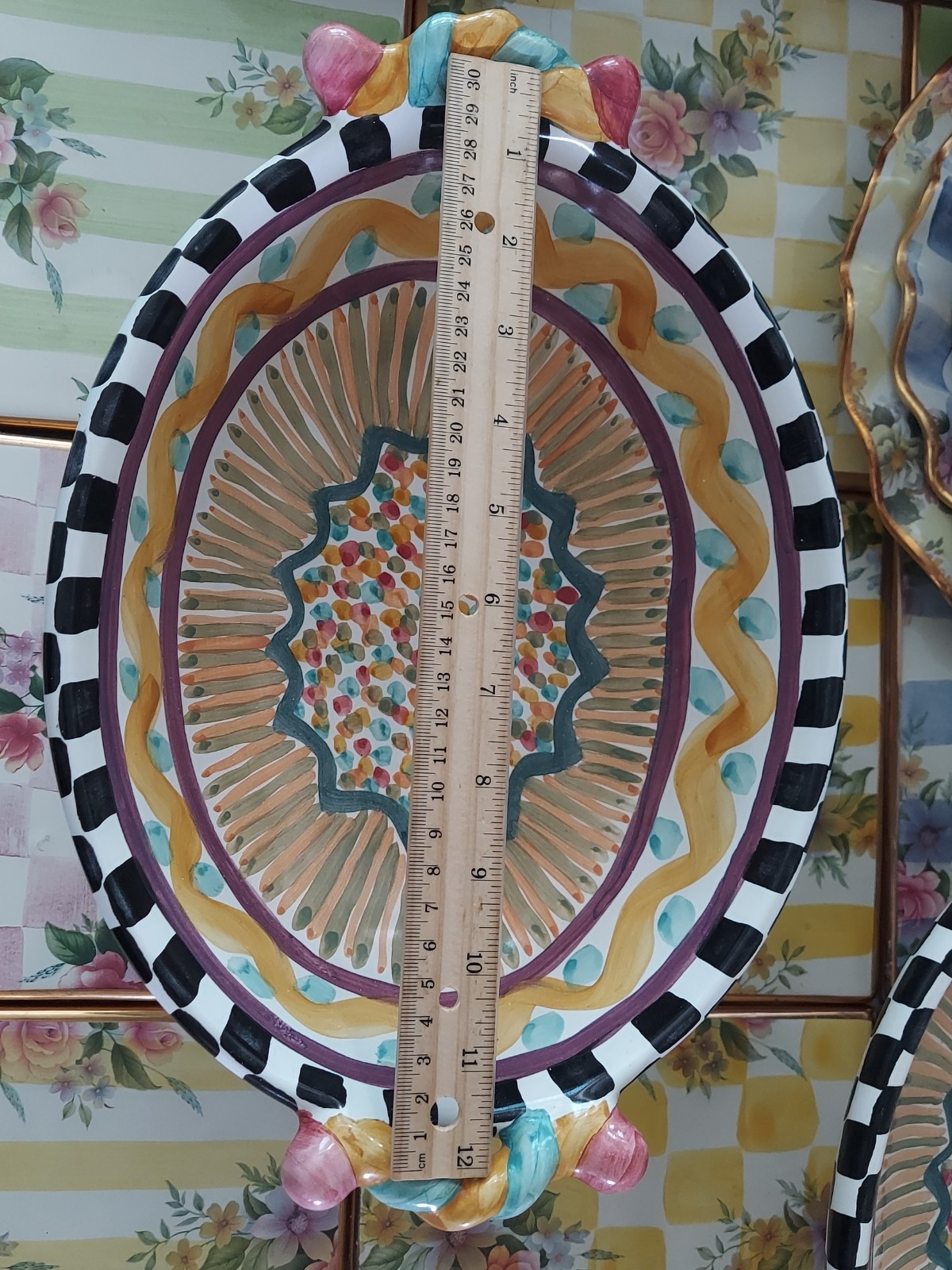 MacKenzie-Childs Taylor Odd Fellows Ceramic Footed Bowl With Courtly Check