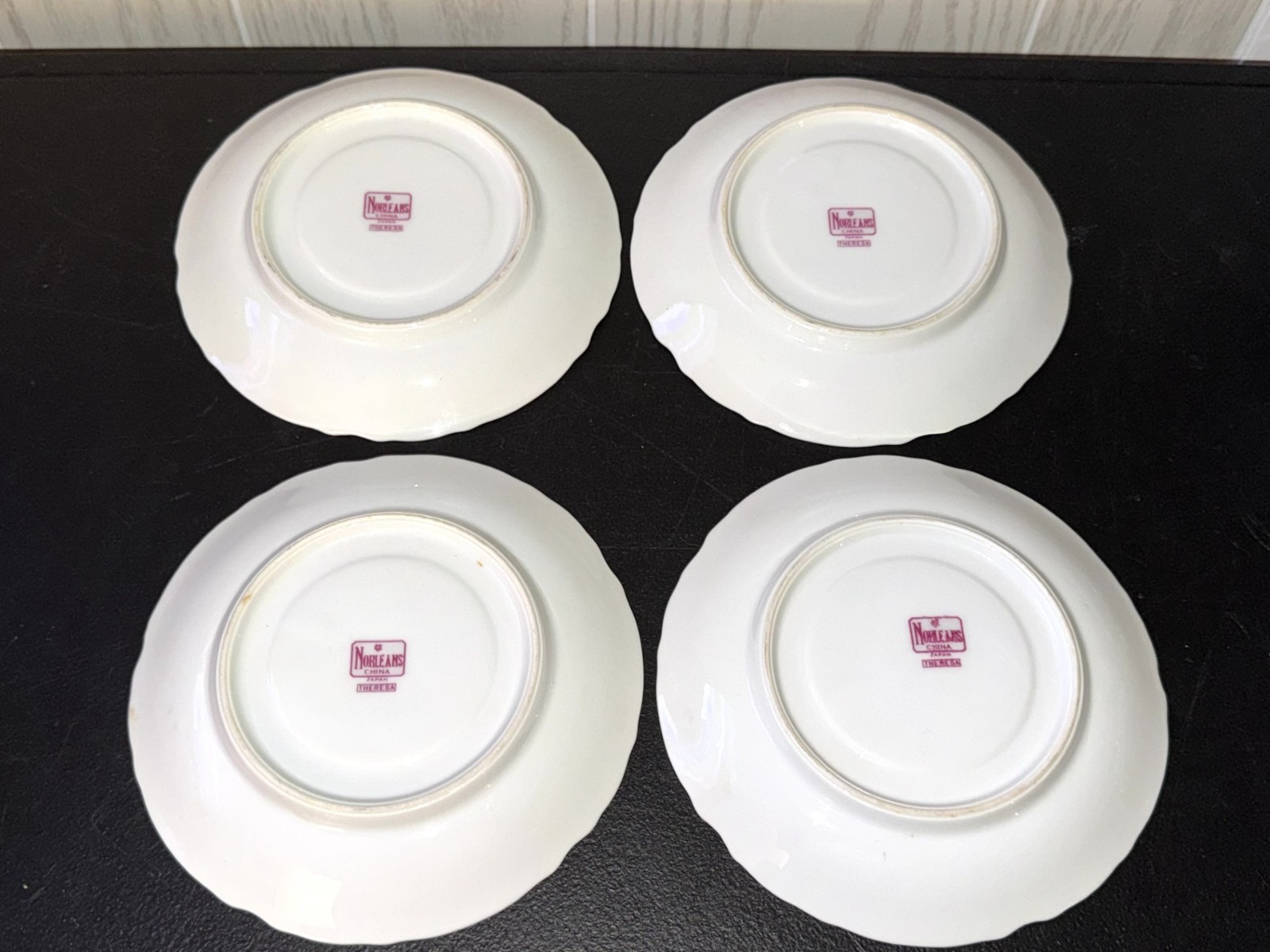 VINTAGE 8 pc NORLEANS THERESA JAPAN 4 CUPS 4 SAUCERS FINE CHINA PLATINUM 1964-
