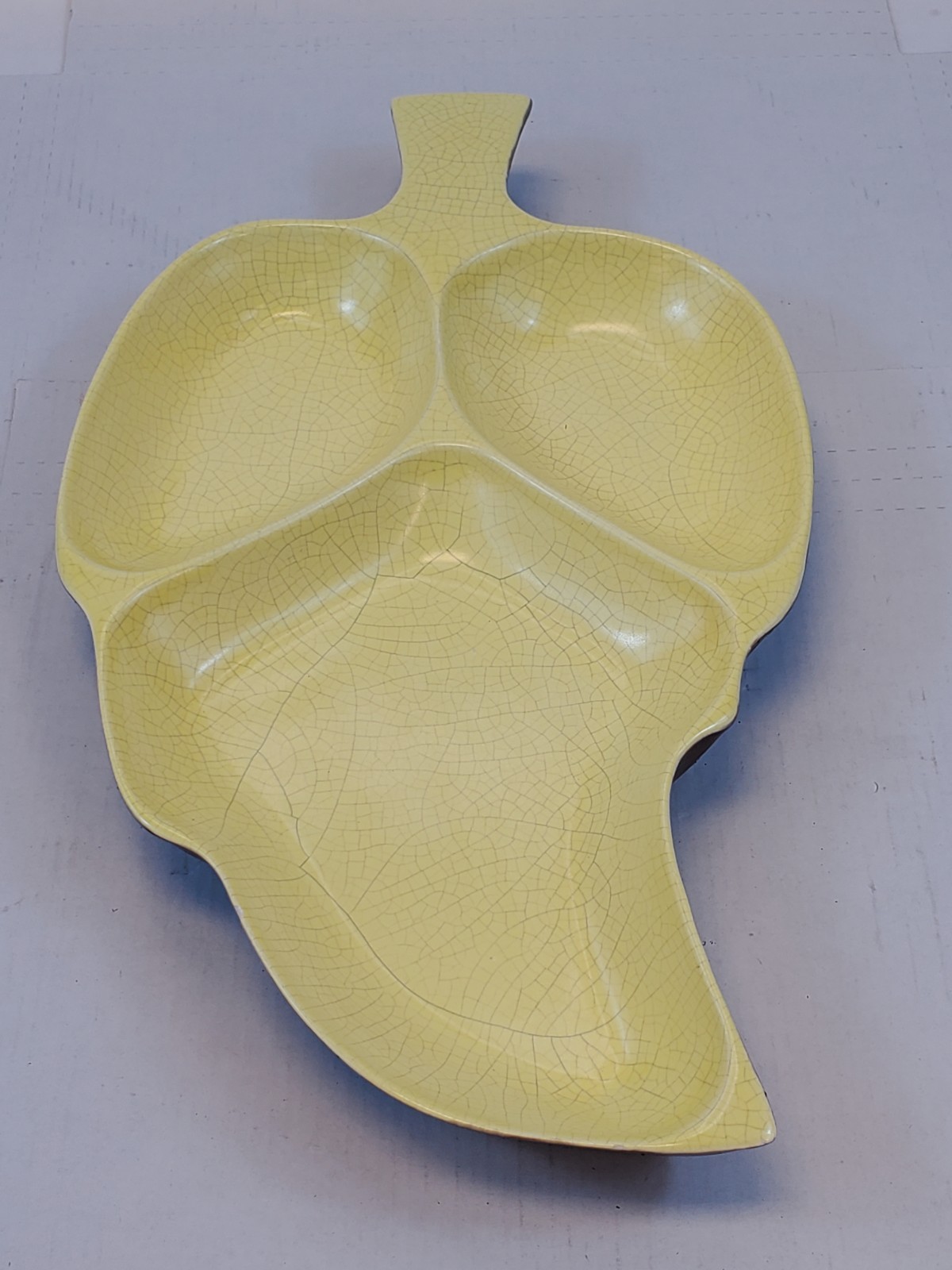 Vintage Ceramic Pottery Oblong Leaf Shaped Yellow Brown Serving Handmade Dish