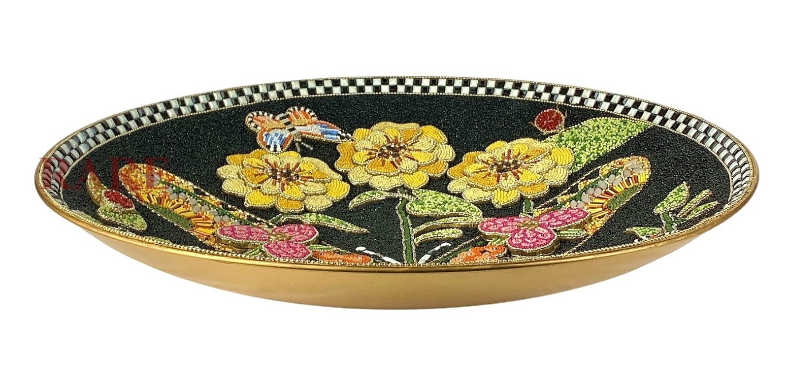 MacKenzie Childs Courtly Check Butterfly Bloom Décor 20.5″ Dia Tray New No Box