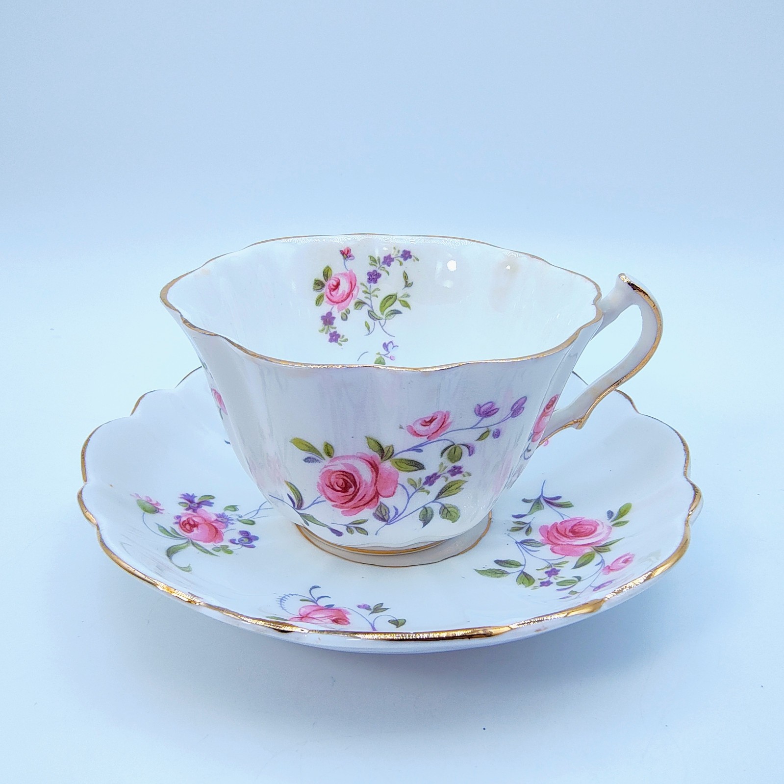 Vintage 1950s Victoria C & E Teacup & Saucer Pink English Rose 1164 Bone China