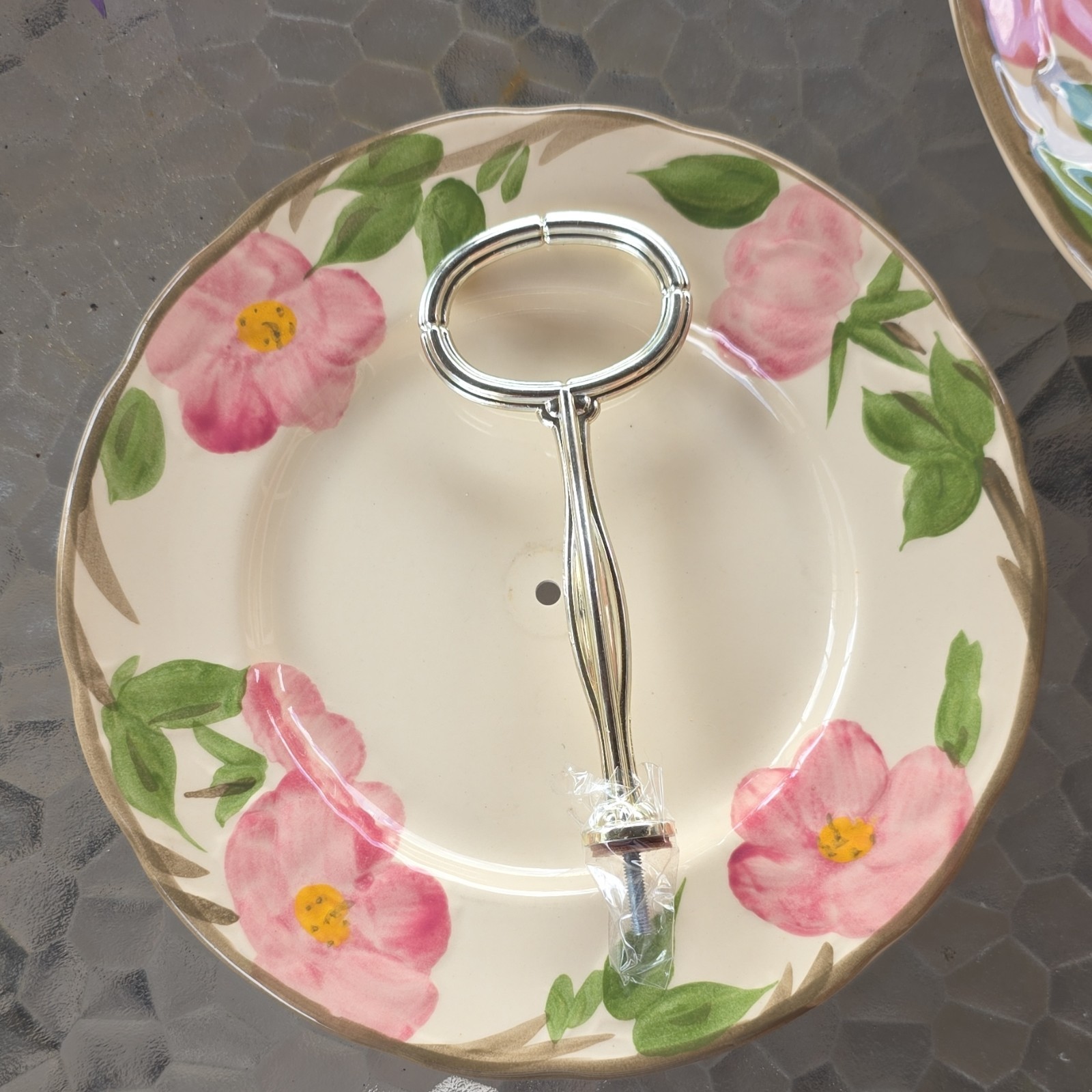 Franciscan Desert Rose Hand Painted Round Ceramic Plate White Pink Green