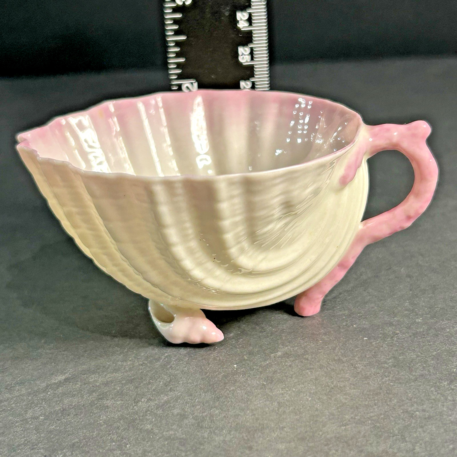 Antique Belleek Neptune Pink Shell Teacup 2nd Black Mark Cup Only Ireland