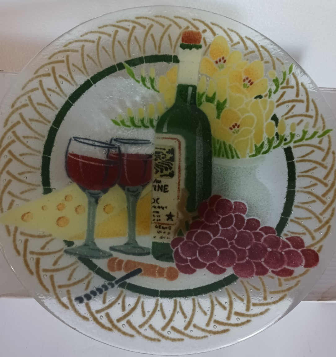 Appetizer 2 Serving Plates Peggy Karr French Italy Wine Cheese 10.5, 8.5″ sgn
