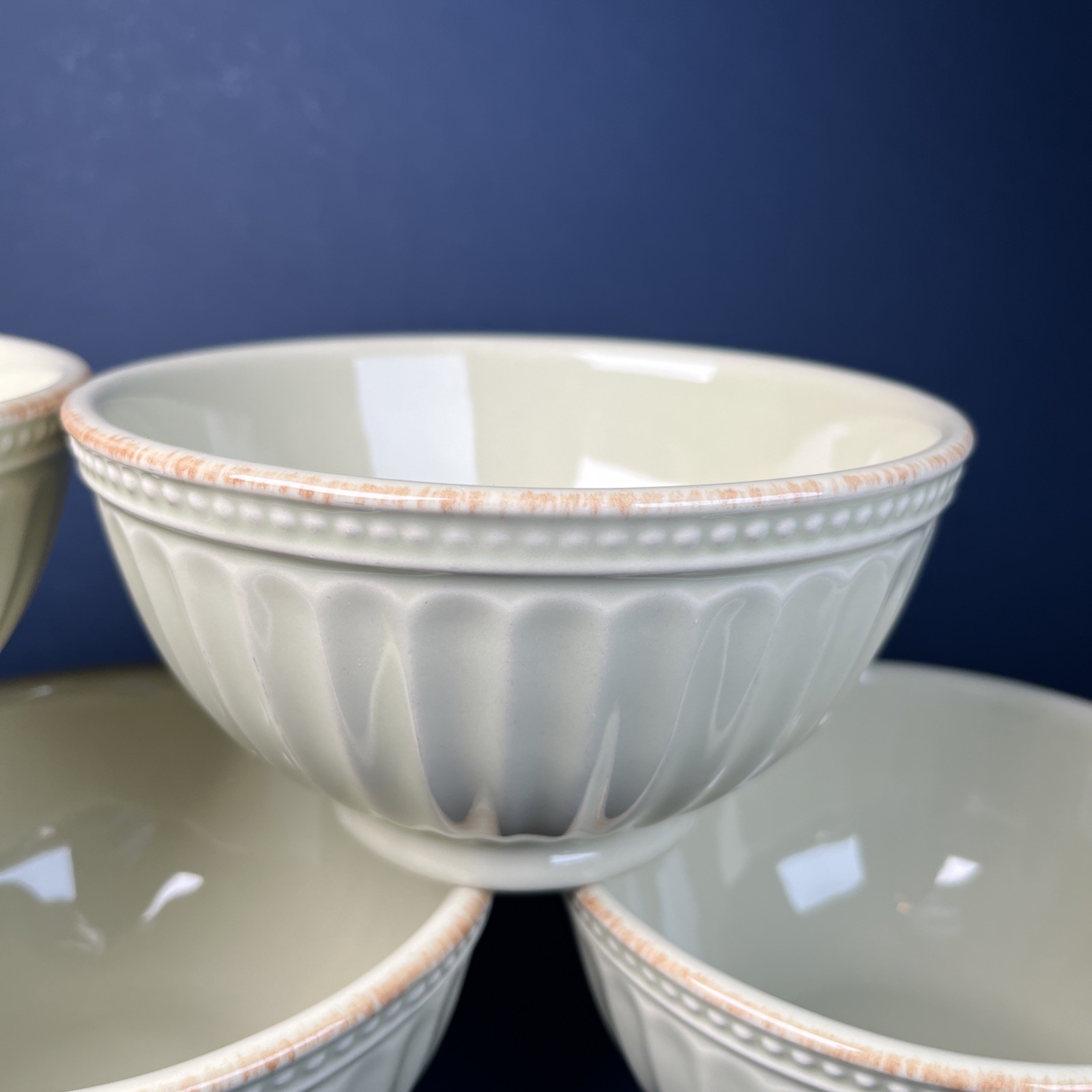 Lenox French Perle Pistachio Groove Soup Cereal Bowls Set of 5