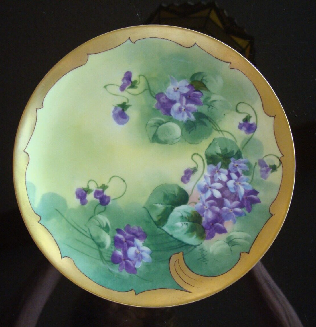 HAVILAND LIMOGES HAND PAINTED PLATE PICKARD ARTIST “MICHEL” VIOLETS &GOLD 8 1/2″