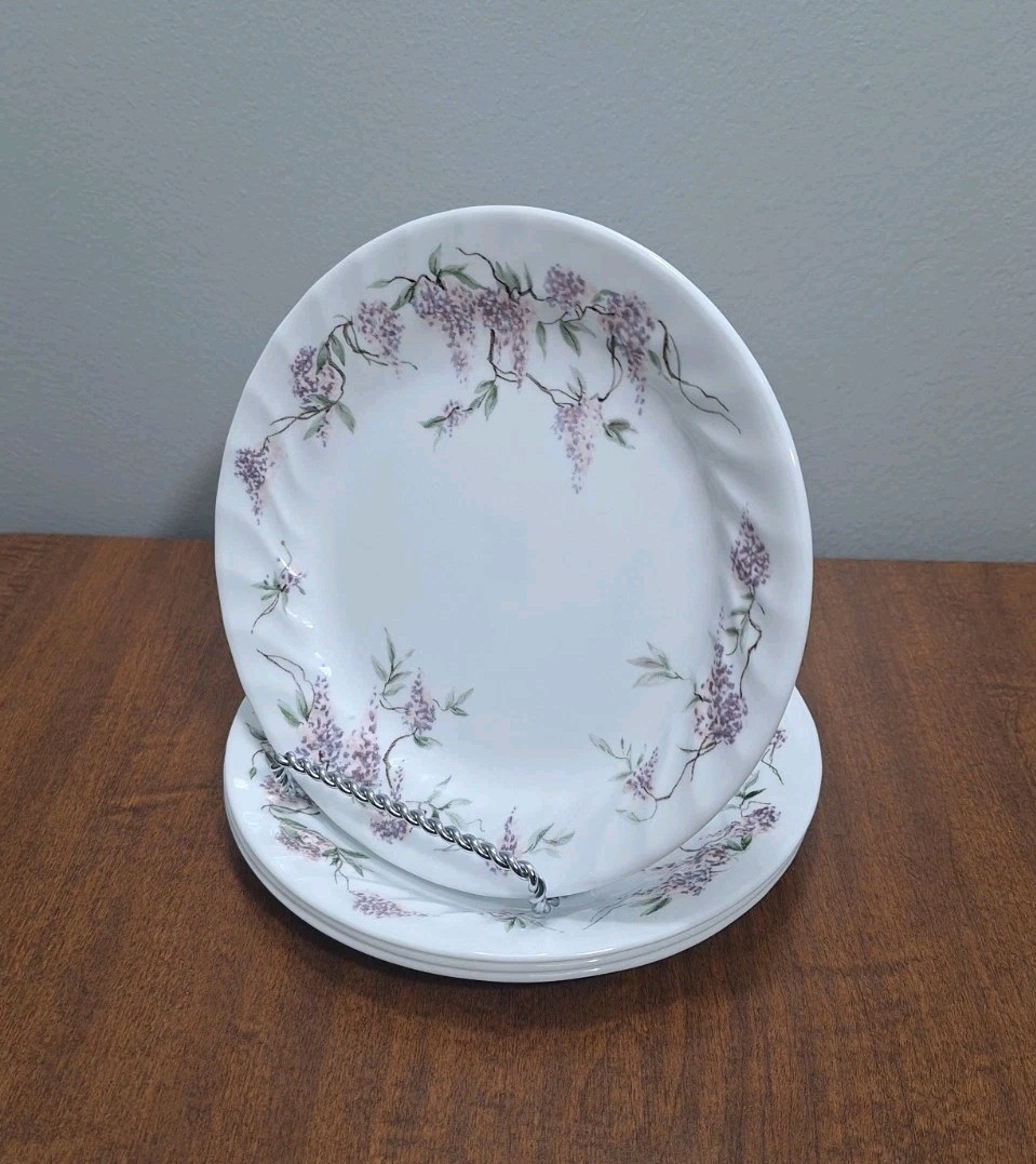 Vtg Corelle Set Of 4 Wisteria Salad Plates Lilac Purple 7.25 Inch Cottagecore