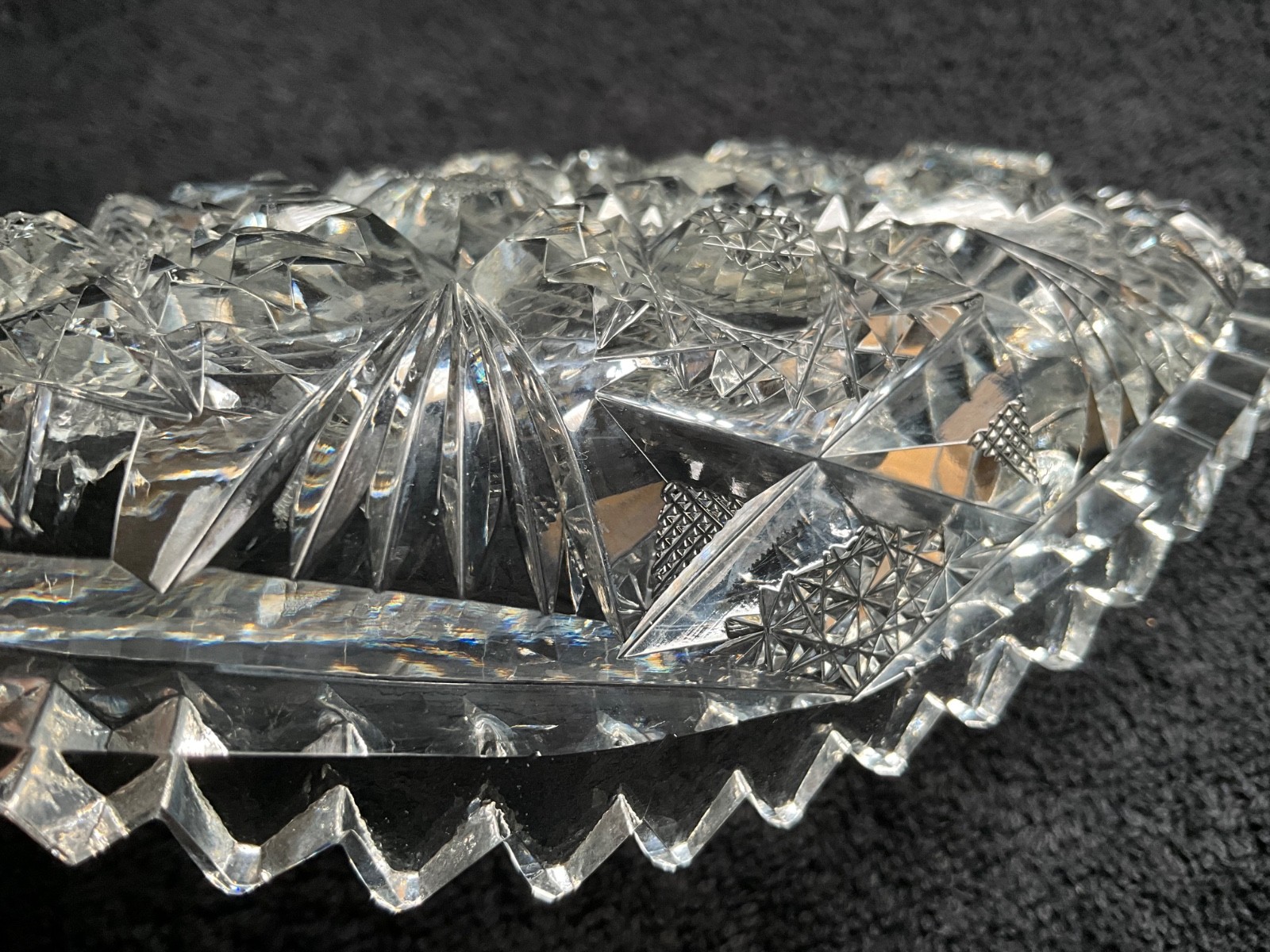 VTG-American Brilliant Period Deep Cut Crystal Glass Oblong CeleryRelish Boat 7”