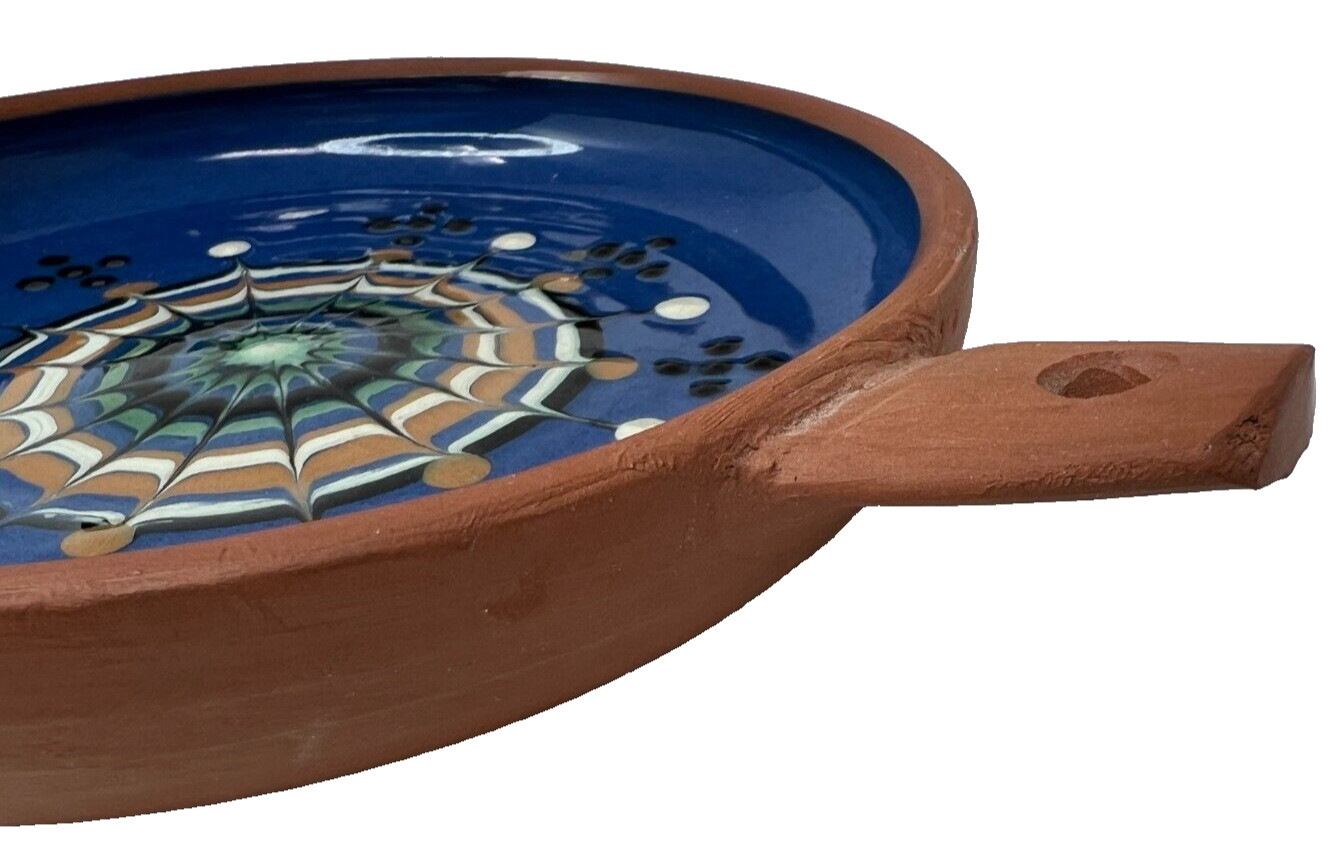 Bideford Studio Pottery Slip Glazed Earthenware Round Bowl Dish with Handle
