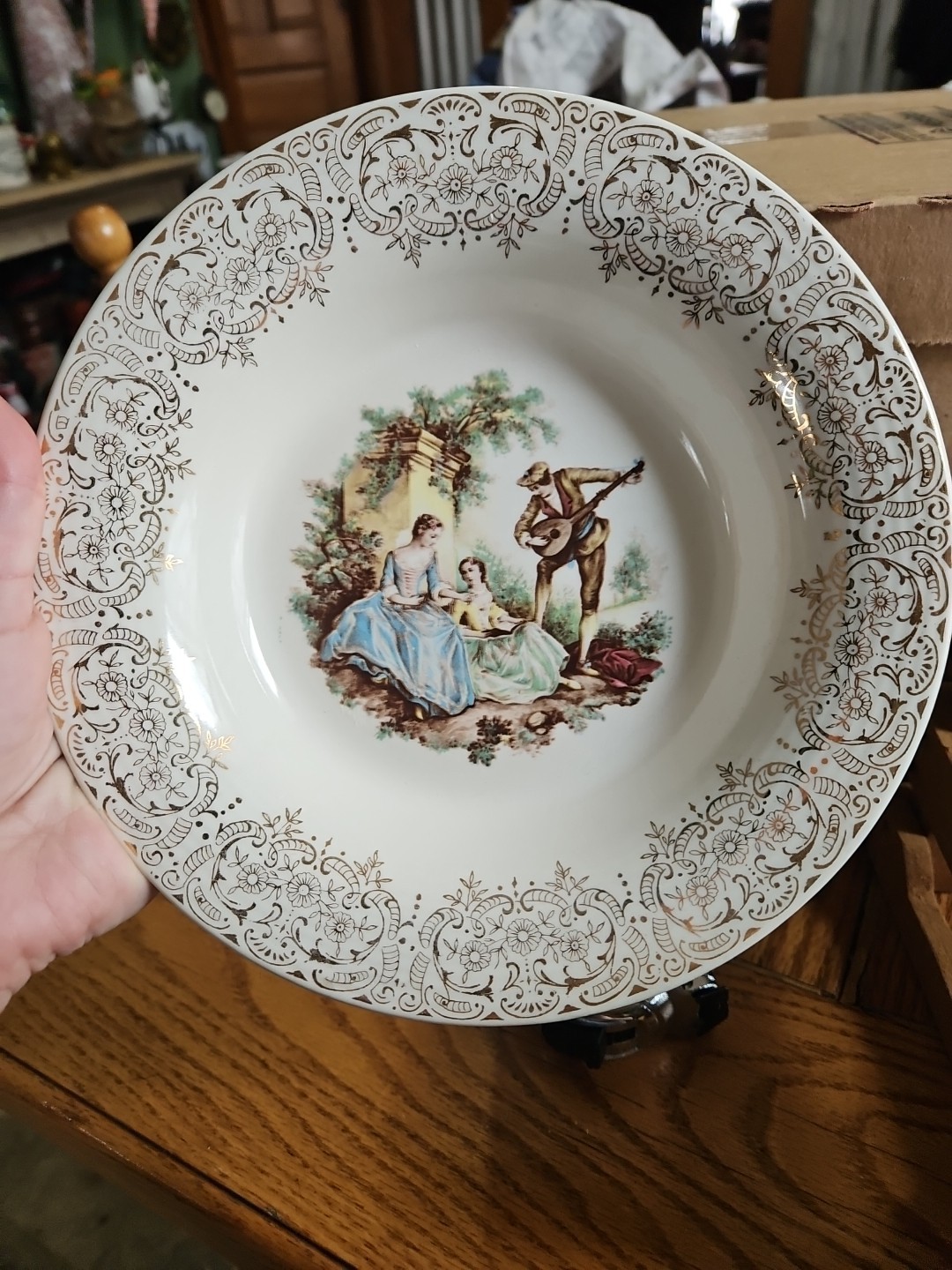 American Limoges Courting Scene Triumph China 22k Gold Trim Soup Bowl 8.25″