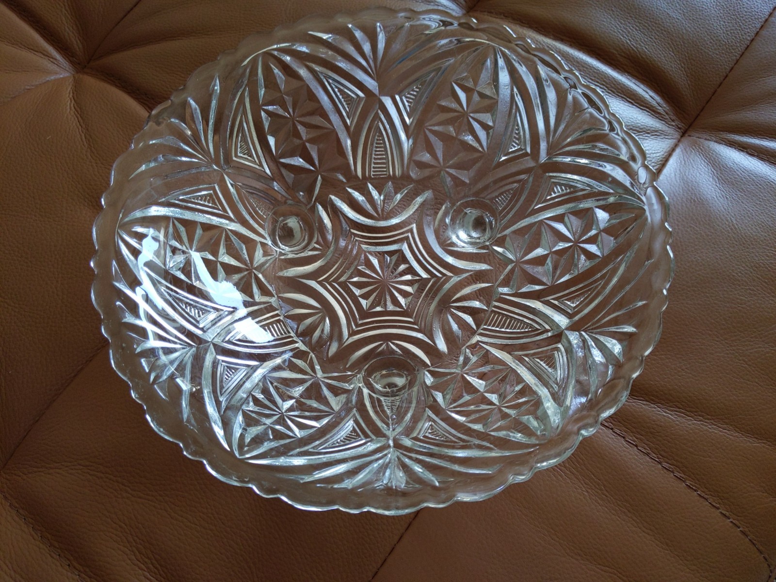 Vintage Anchor Hocking Serving Bowl Clear Pressed Glass 3 Footed 9in Dish 1960