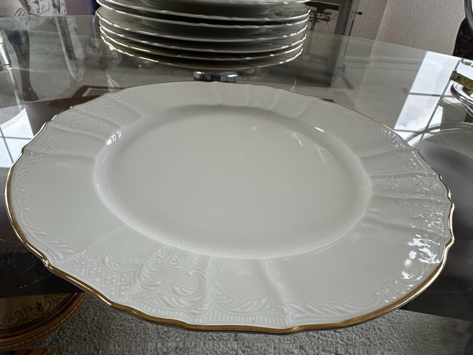 Formalities Baum Bros Bernadotte Ivory 12″ White Gold Dinner Charger Plate 4pc.