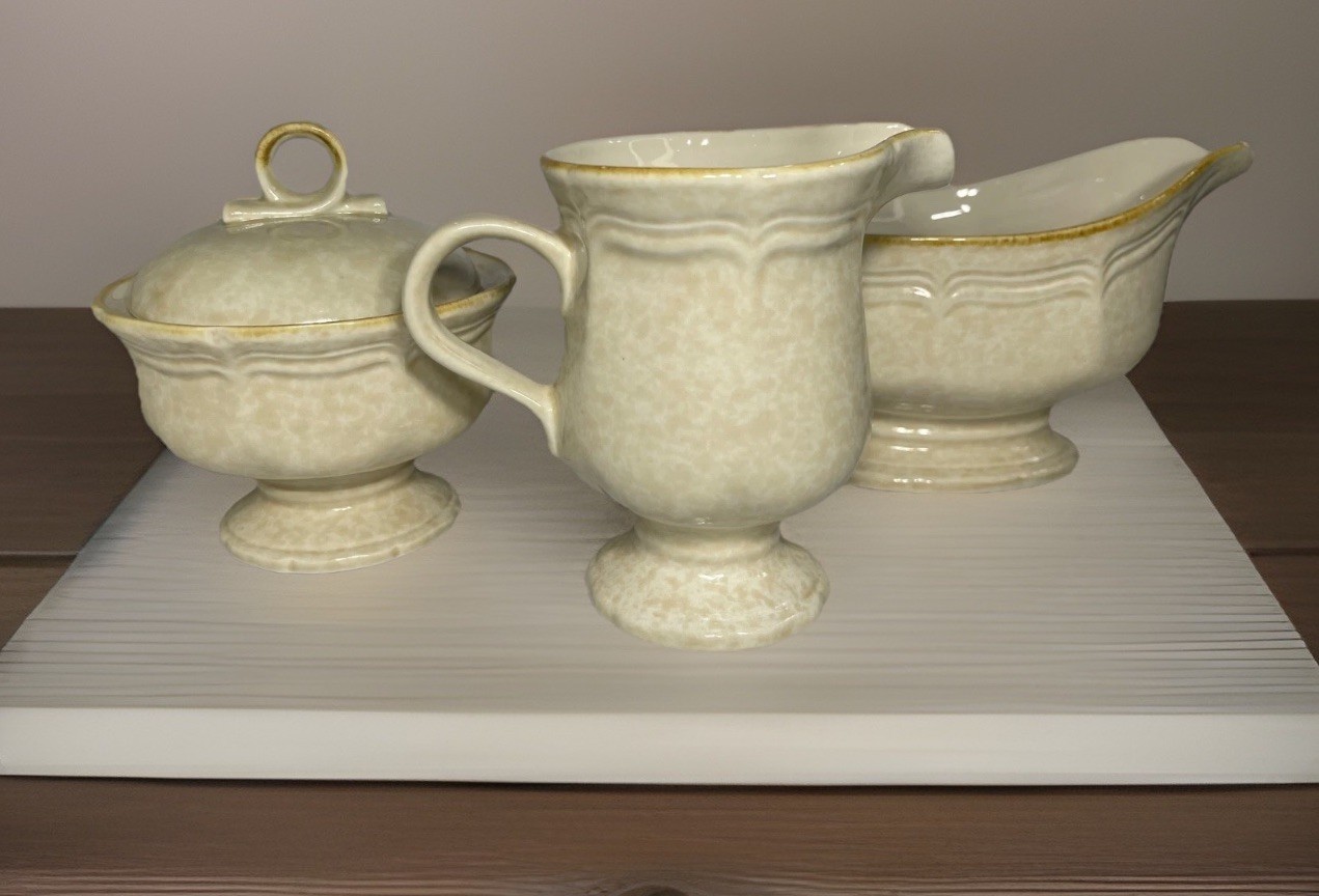 Mikasa FG 000 Country Charm Set Gravy Boat Creamer-Sugar Bowl W/Lid VintageJapan