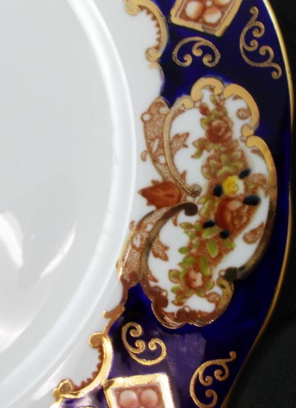 Royal Albert Heirloom Dinner Plate Rust Flowers and Gold Scrolls on Cobalt Blue