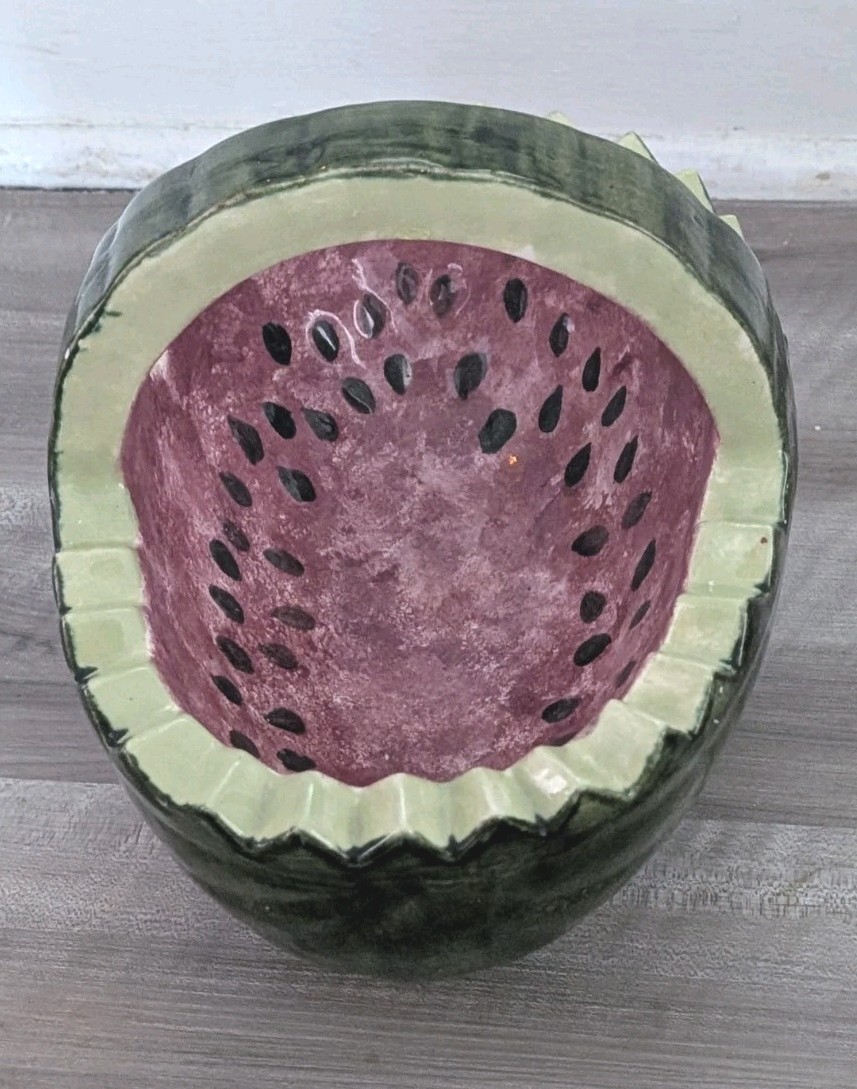 Vintage Handpainted Ceramic Watermelon Serving Bowl 11” – *Read*