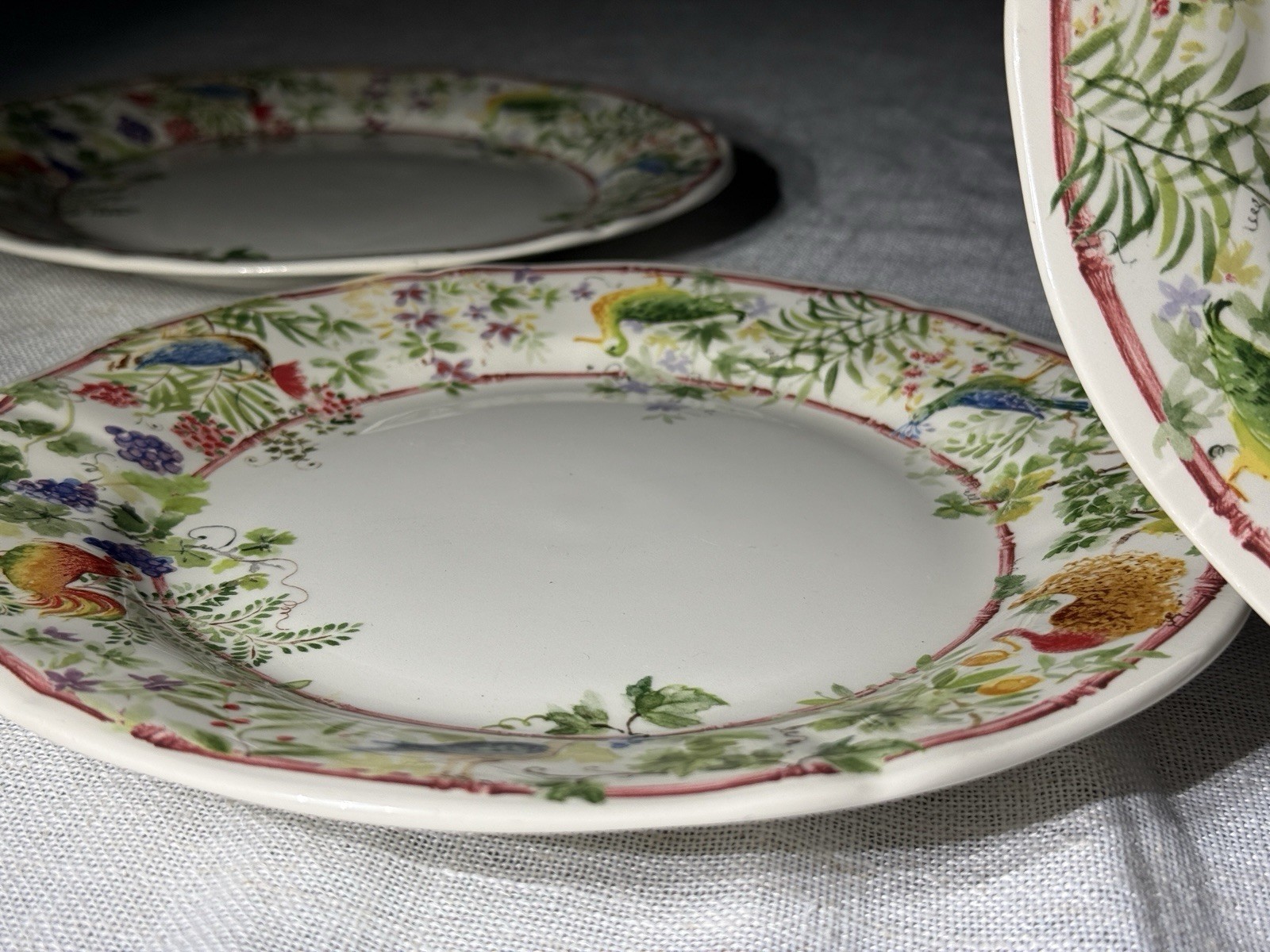 Gien France Villa Medicis Lunch Plates 9.25” Set 4 + 2 Baking Ramekins Faience