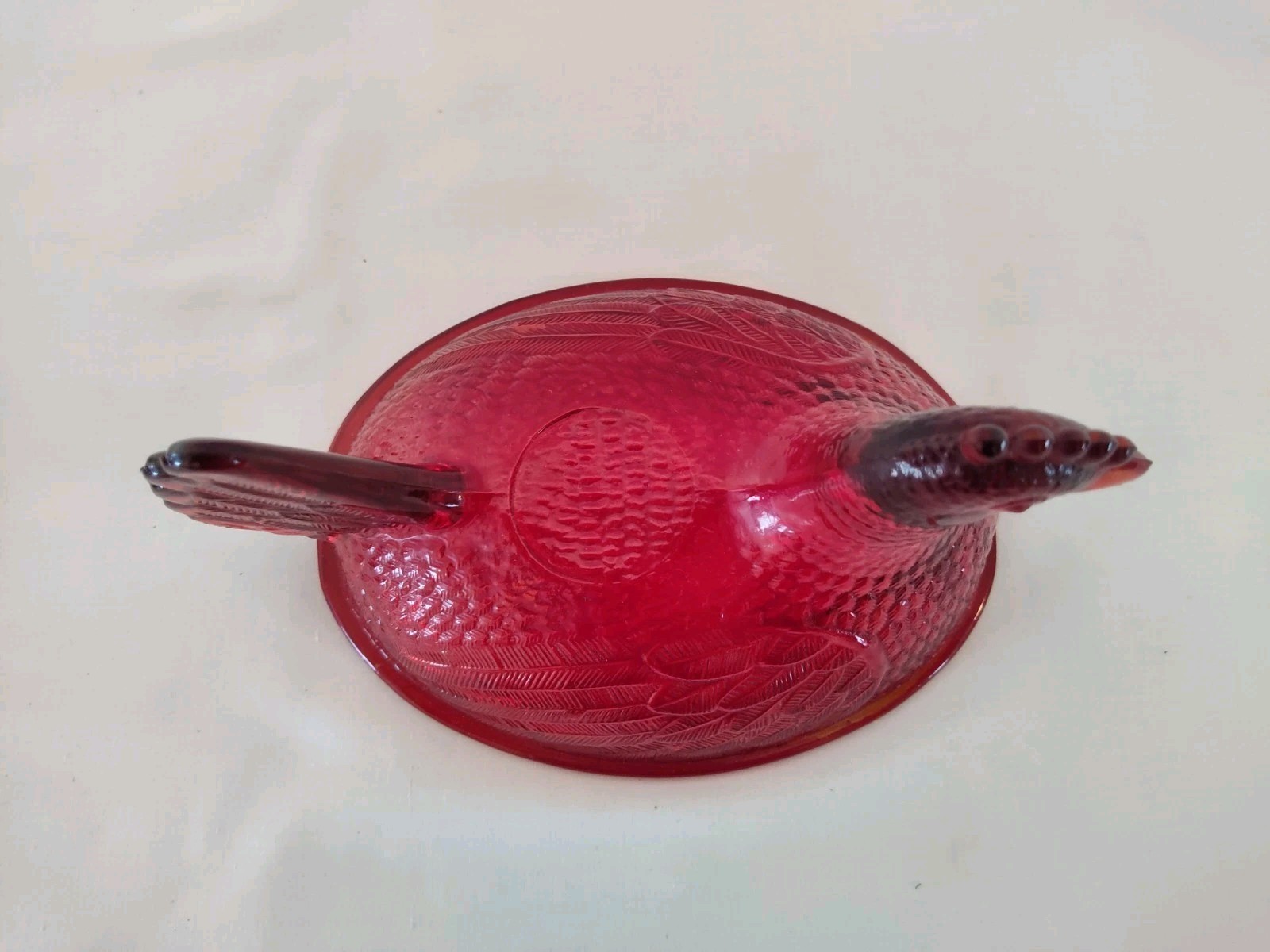 Vtg Red Flashed HEN ON NEST Indiana Glass 7” Candy Dish