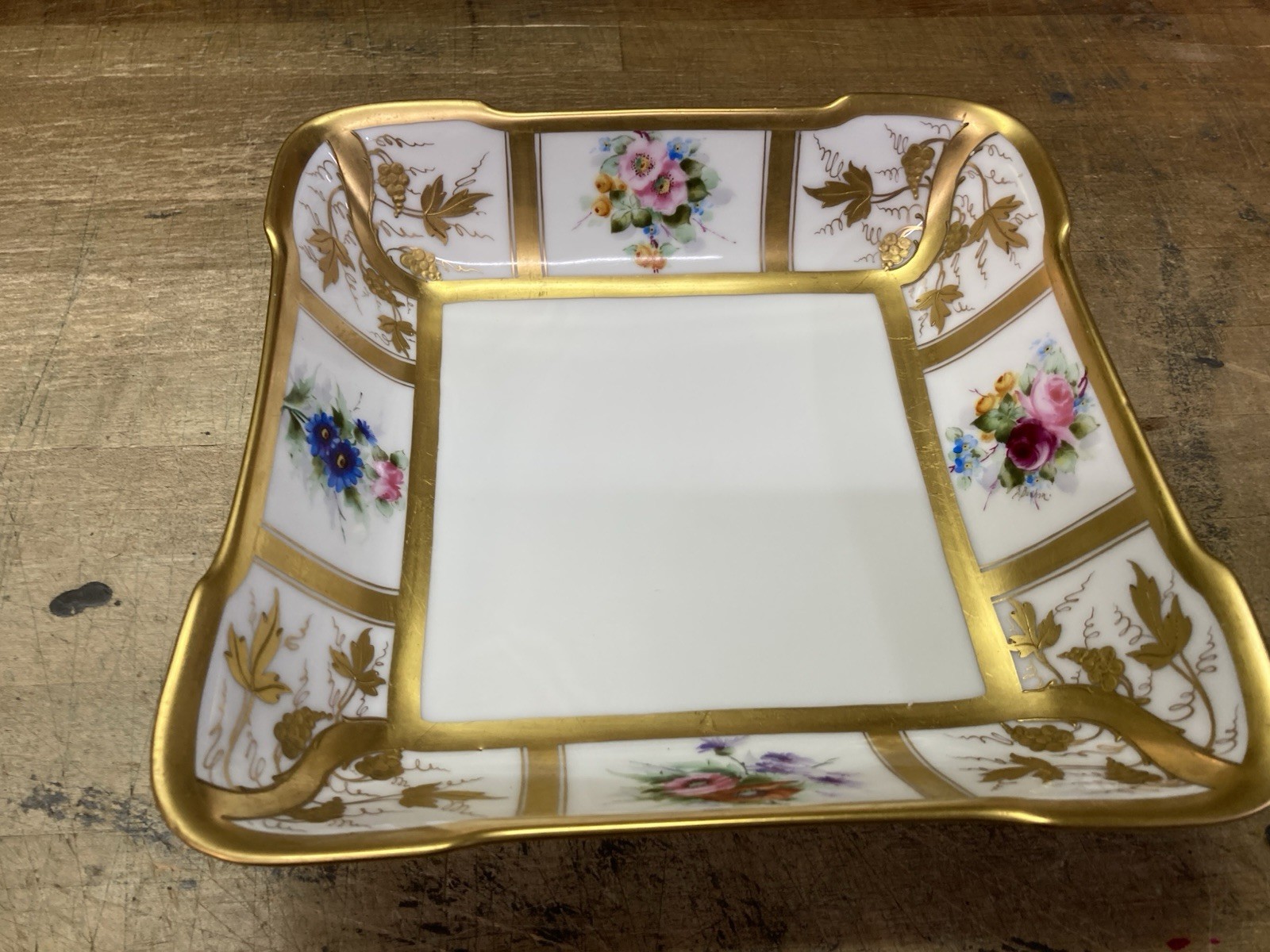 Beautiful Antique Pickard China Hand Painted Artist Signed Square Bowl / Floral