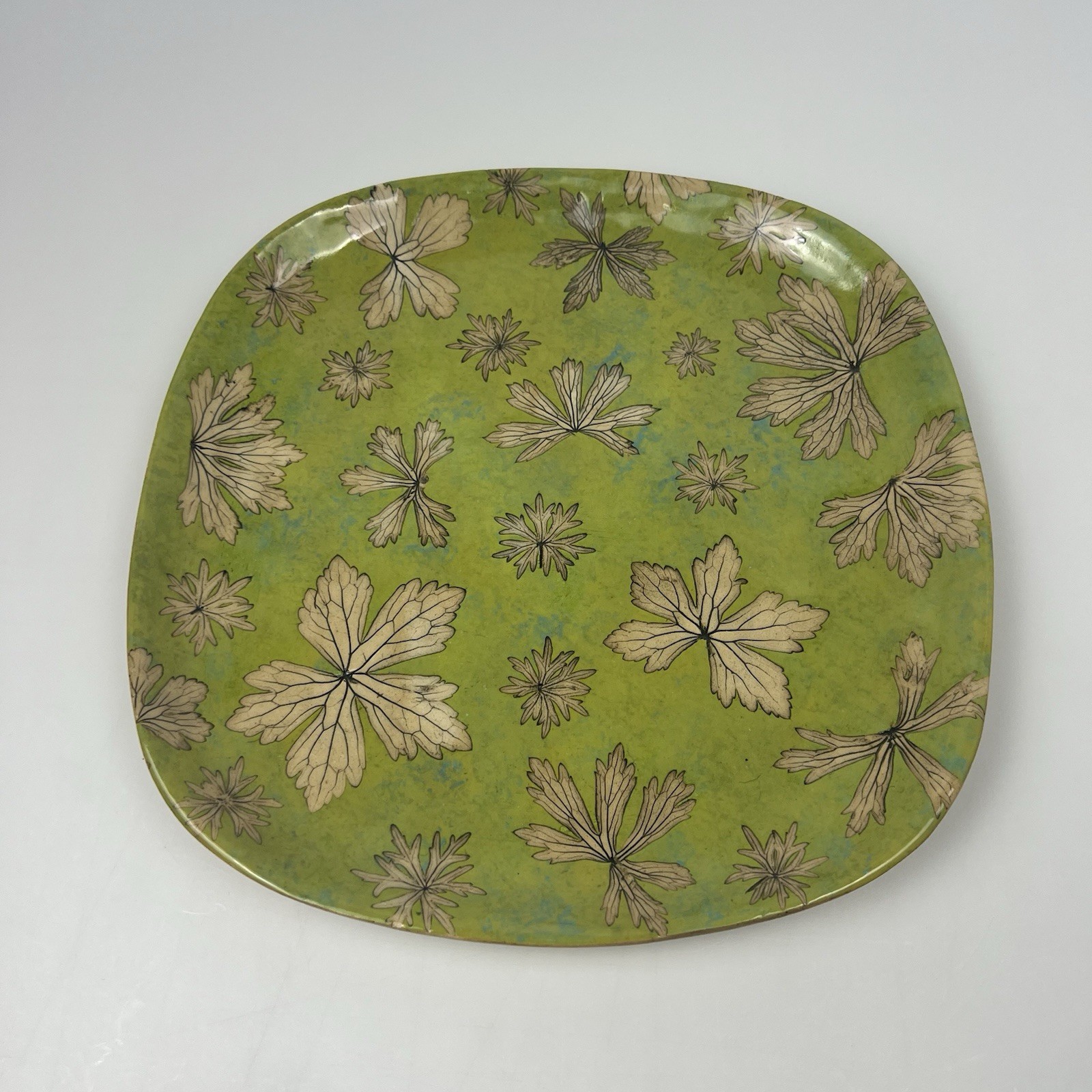 Sue Henry Handmade Stoneware Serving 12” Plate Wild Geranium Leaf Pottery USA