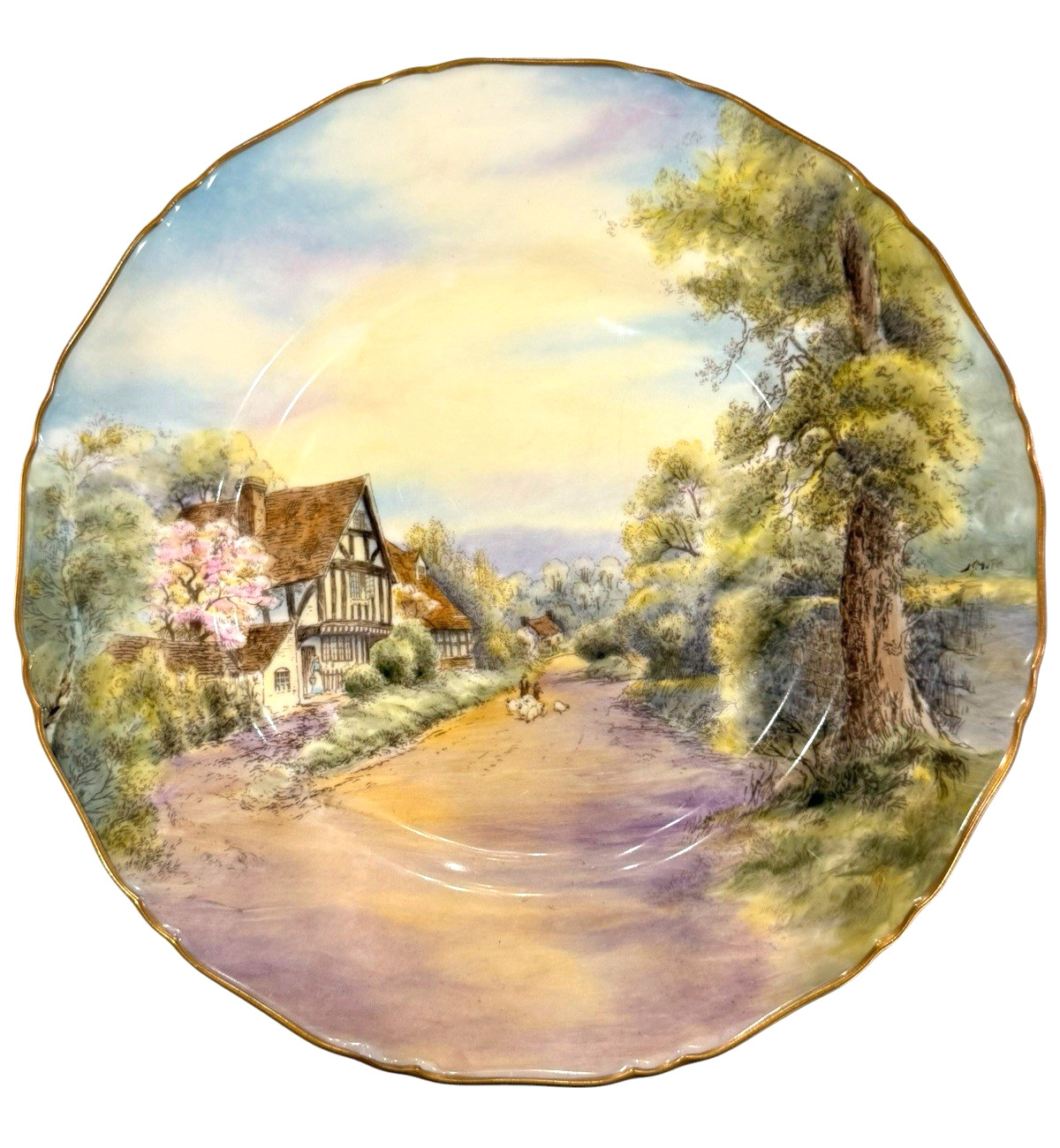 Mint Royal Worcester 1940 Cropthorne Cottage 10 1/2″ Cabinet Plate Sign J. Smith