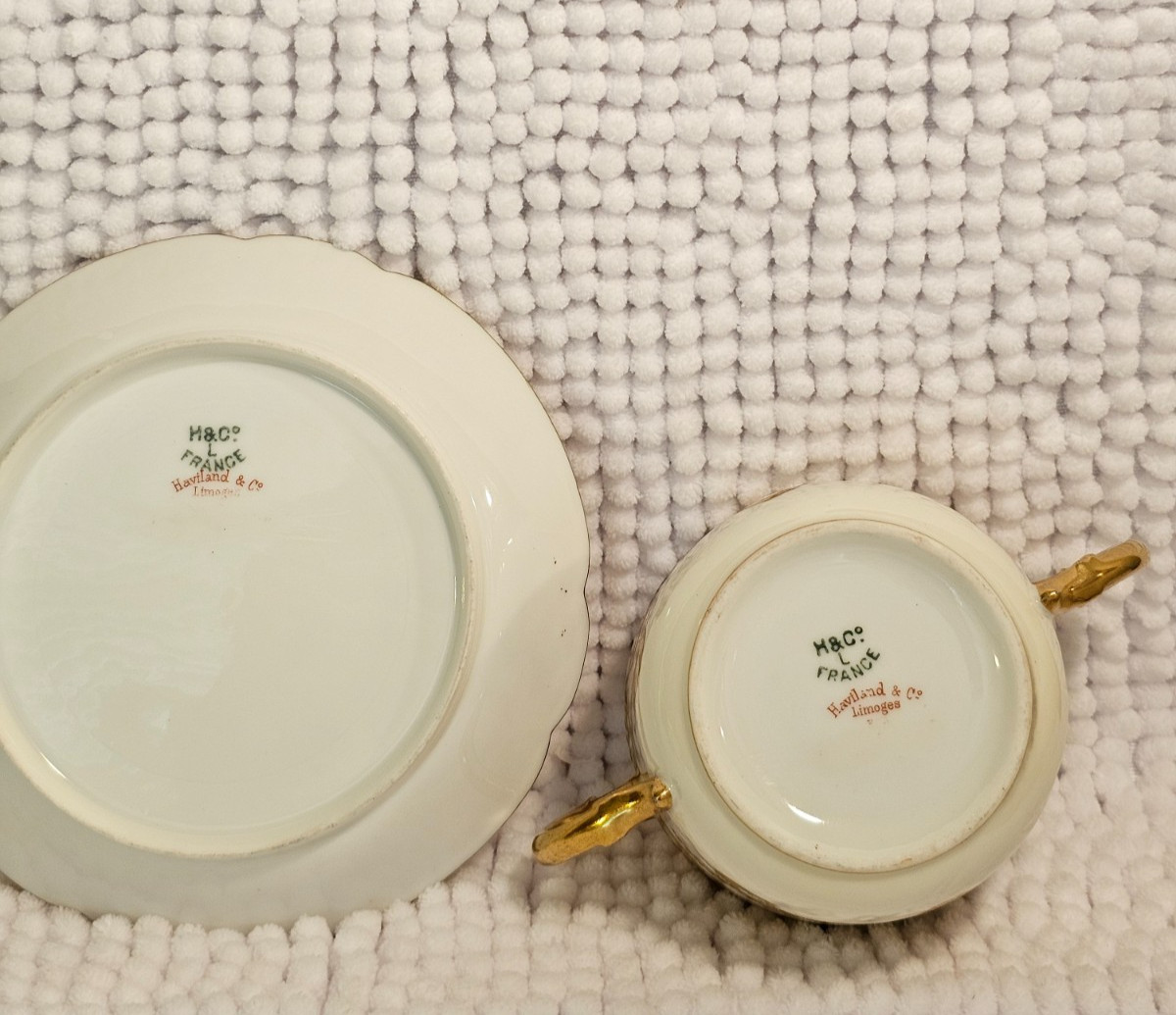 Bouillon cups w/ saucers, set of three, vintage china, Haviland, Vignaud, Saxe