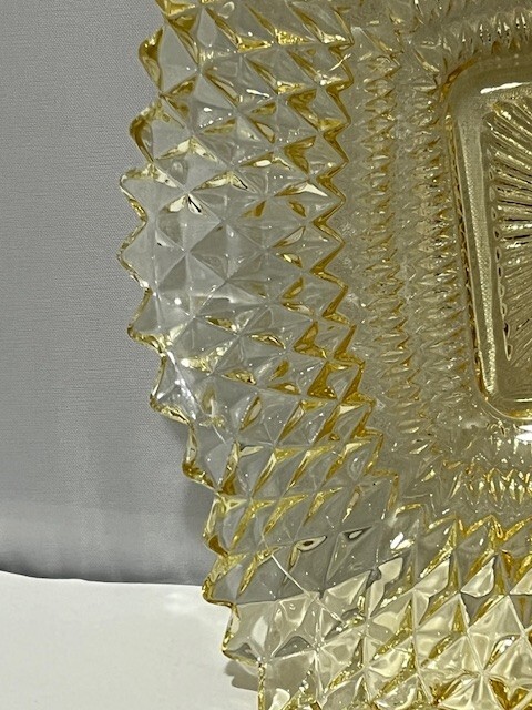 Vintage Yellow & Orange Diamond Point Sawtooth Square glass Candy Dish Bowl set