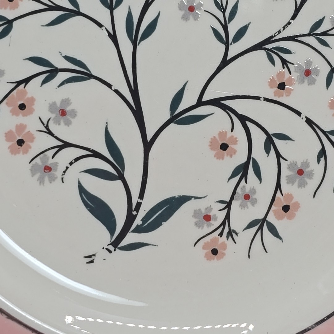Vintage Homer Laughlin Eggshell Cavalier Pink Rim 6.25 In Bread Plate Floral USA