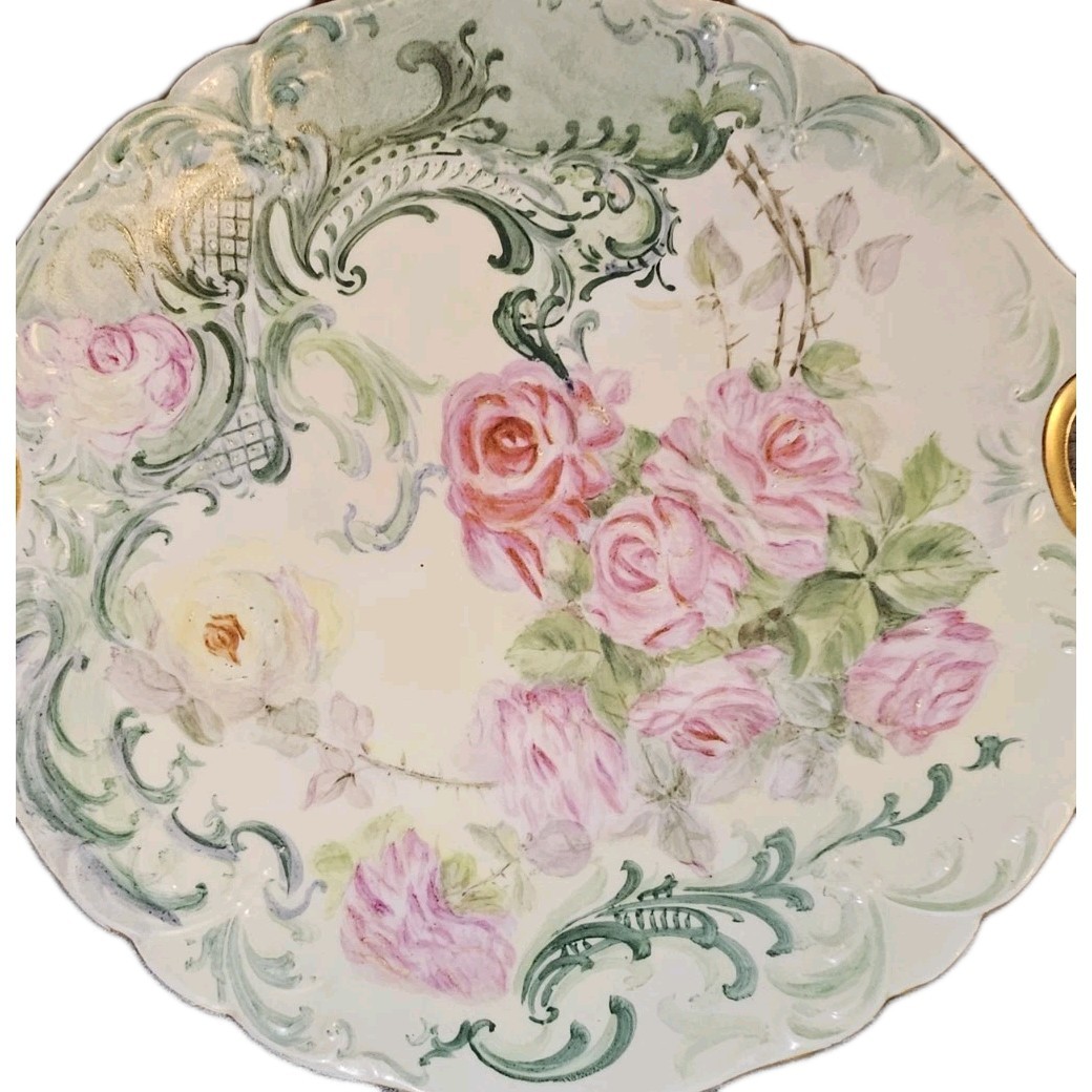 JP Limoged France Plate Handpainted Decoritive Scalloped Cut Gilted 1896 Signed