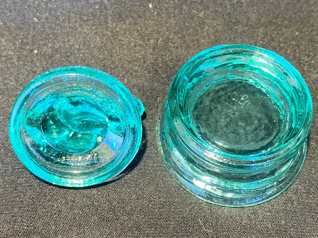 Green Vaseline uranium glass bunny rabbit on nest basket Easter glows teal blue