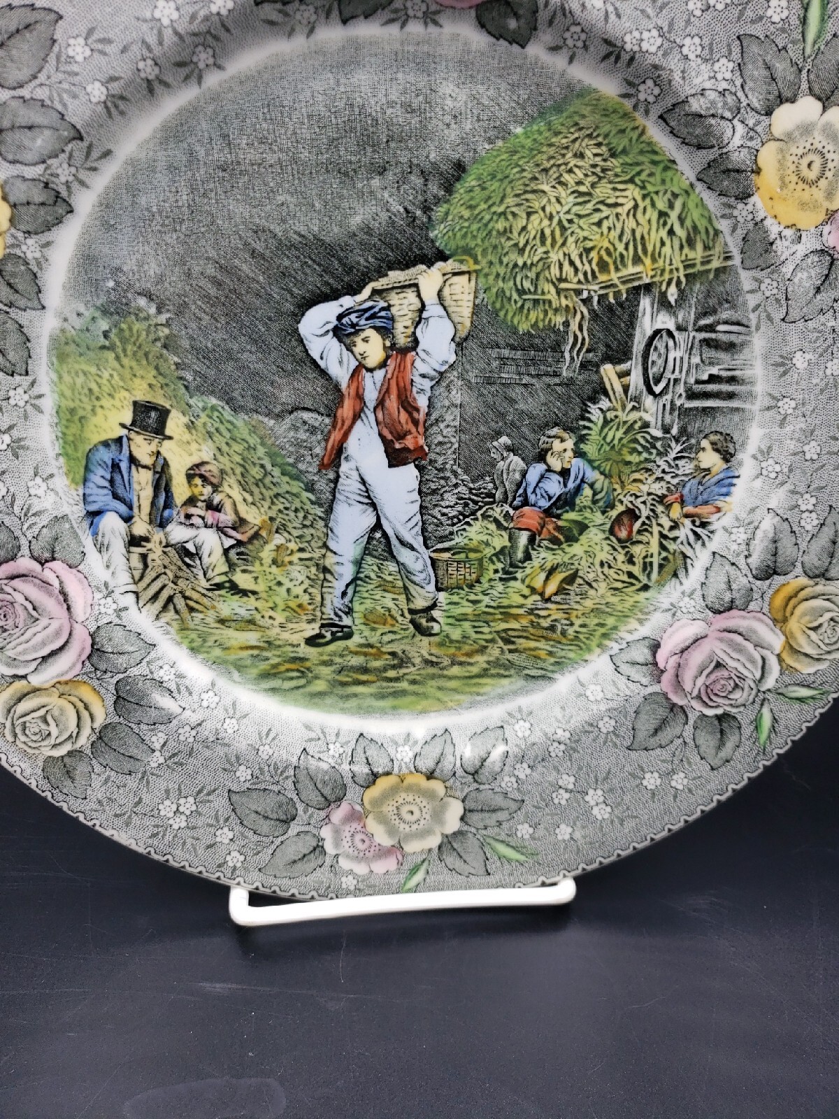 VTG Engravings for the People Plate Adams Currier 10.5″ Husking Farming Harvest