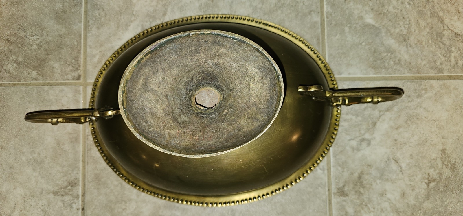 Brass Centerpiece Bowl Compote w/Koi fish Handles, Pedestal Base, Beaded Rim