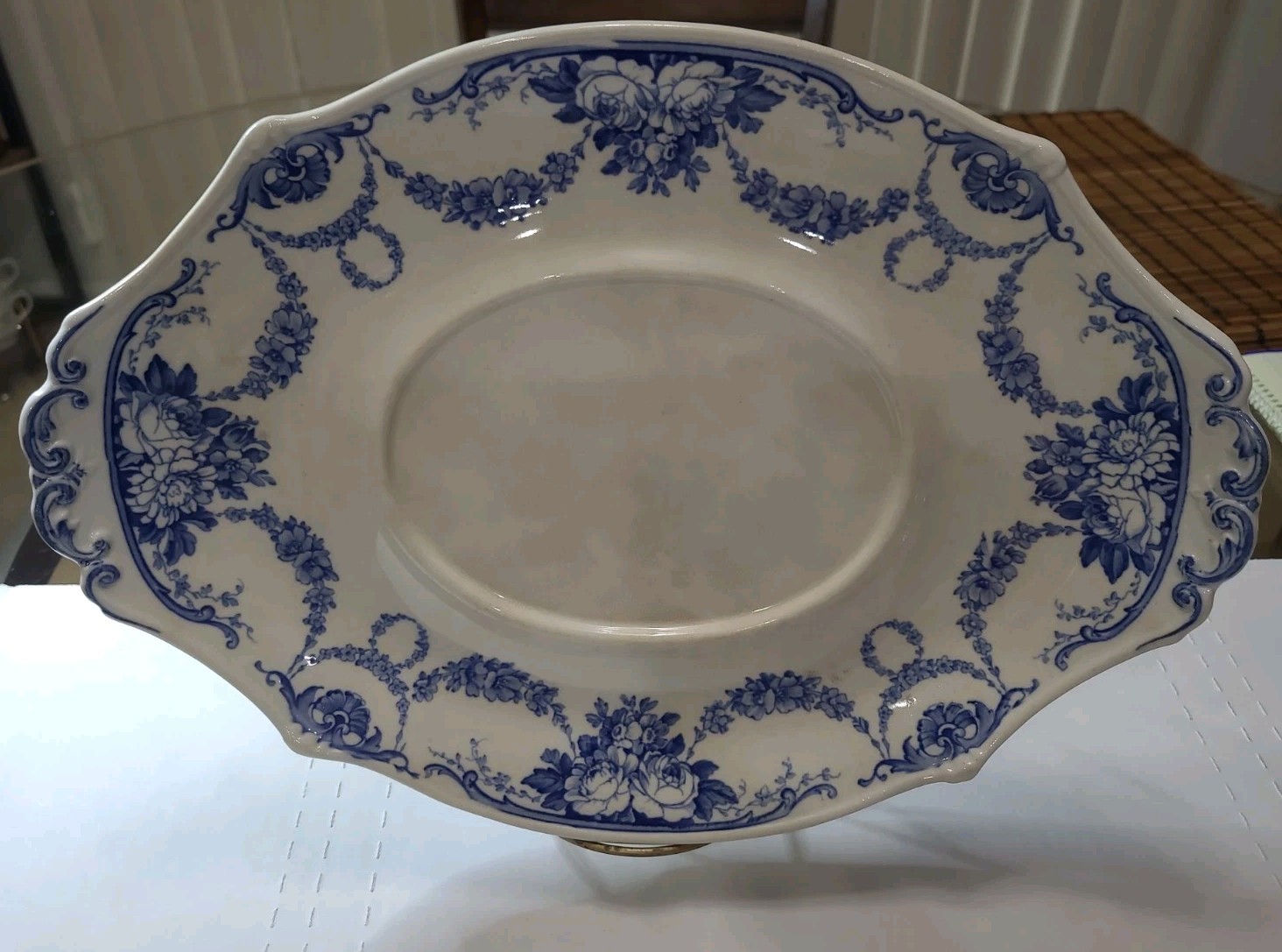 Antique Wedgwood Grosvenor Blue Flow 14.25″x10.25″Tureen Underplate Tray Platter