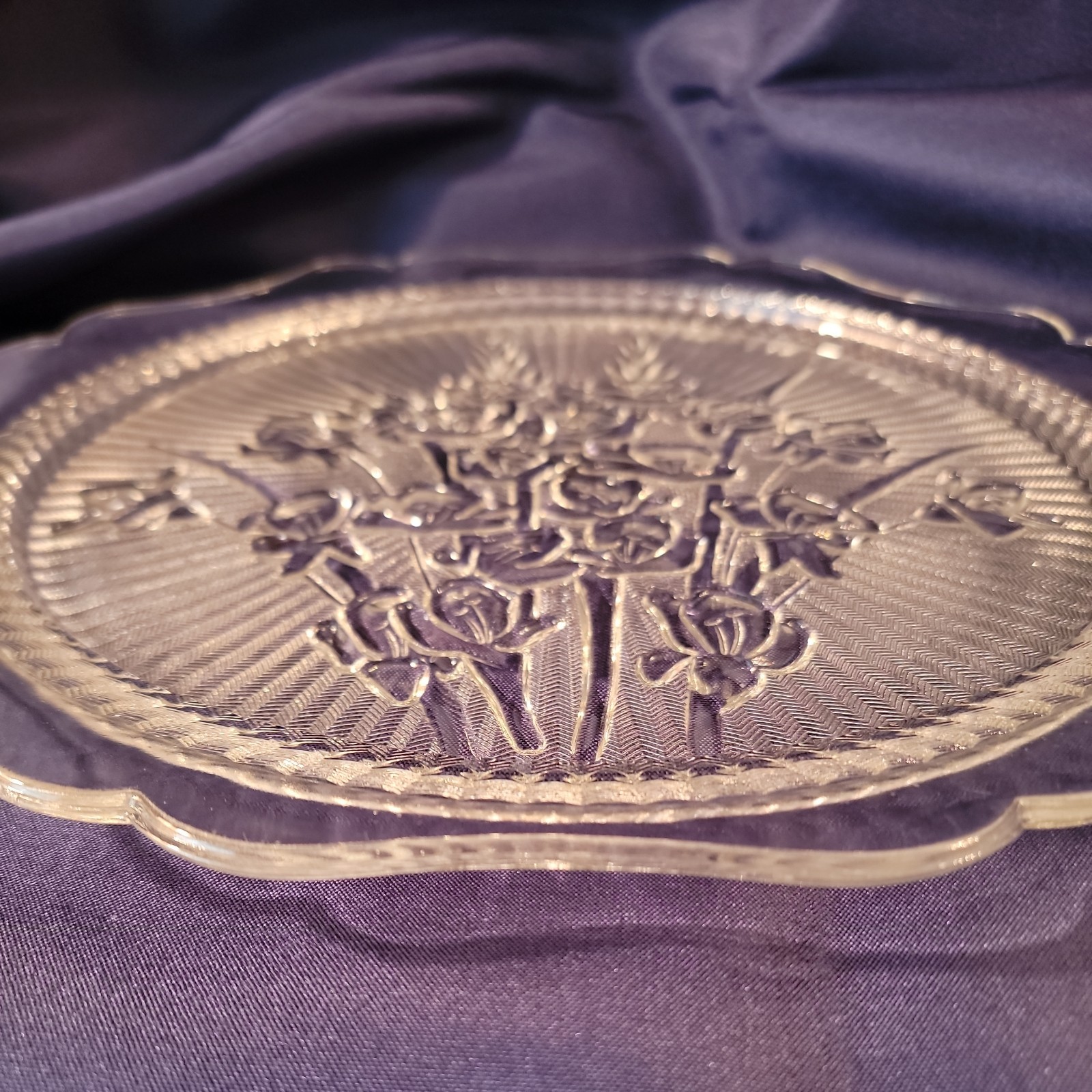 Vintage Jeanette Iris And Herring Bone Glass Platter 12 Inches Depression Glass