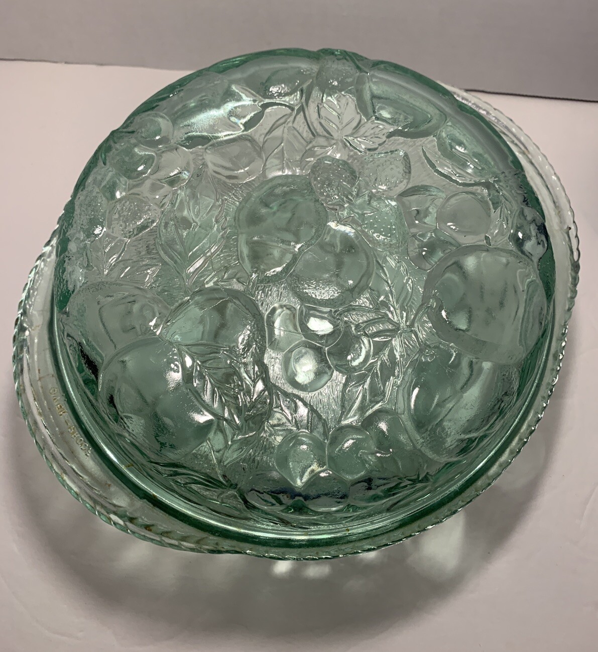 Sale Vintage Libbey Orchard Fruit Green Glass 3 QT Casserole Baking Dish Pie Lid