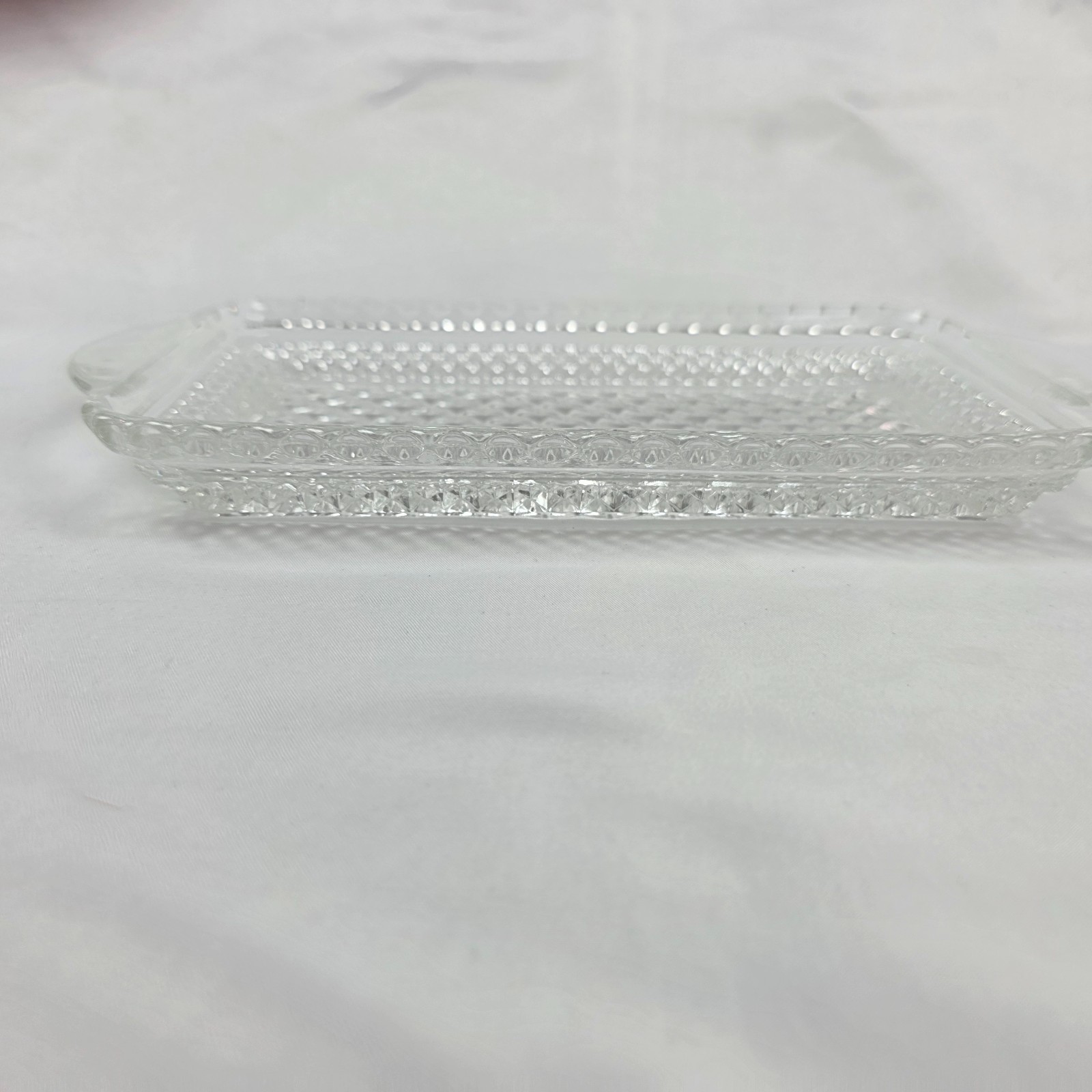 Vintage Anchor Hocking Wexford Rectangle Cranberry Tray Diamond Cut Glass Design