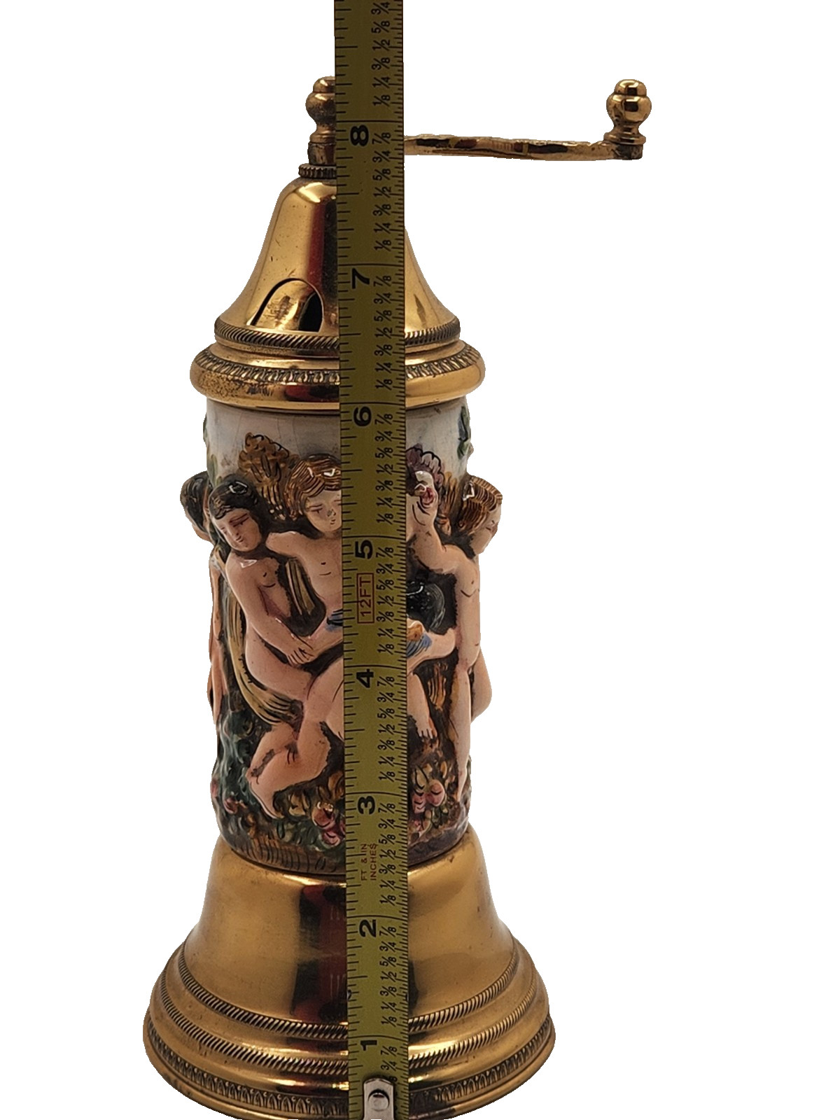 CAPODIMONTE PEPPER GRINDER W/CHERUBS & REUGE MUSIC BOX – Vtg